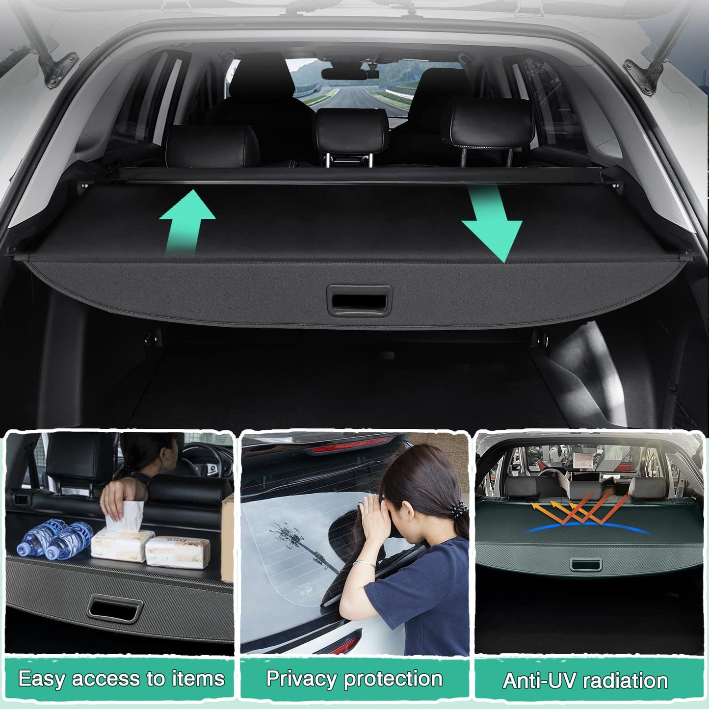 Powerty Cargo Cover for 2018-2024 VW Volkswagen Tiguan Accessories Trunk Cover Retractable Trunk Shielding Shade Cargo Luggage Cover No Gap(NOT for 2025 Volkswagen Tiguan)
