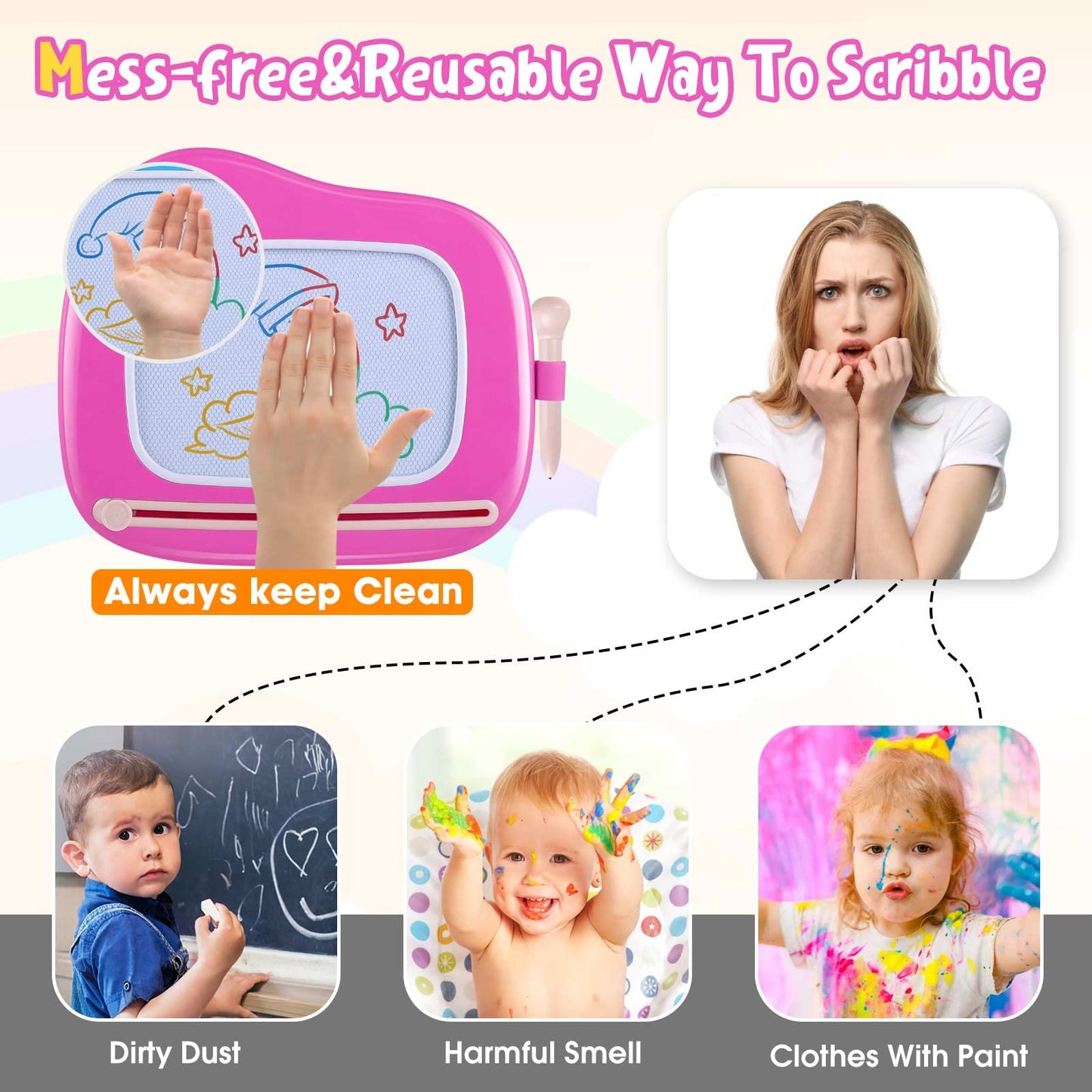 Smasiagon Toddler Toys Age 1-2 Year Old Boys Girls, Magnetic Drawing Pad Doodle Board Educational Learning Toys for 1 2 3 Year Old Boys Girls Gifts Birthday Christmas Gifts (Pink)