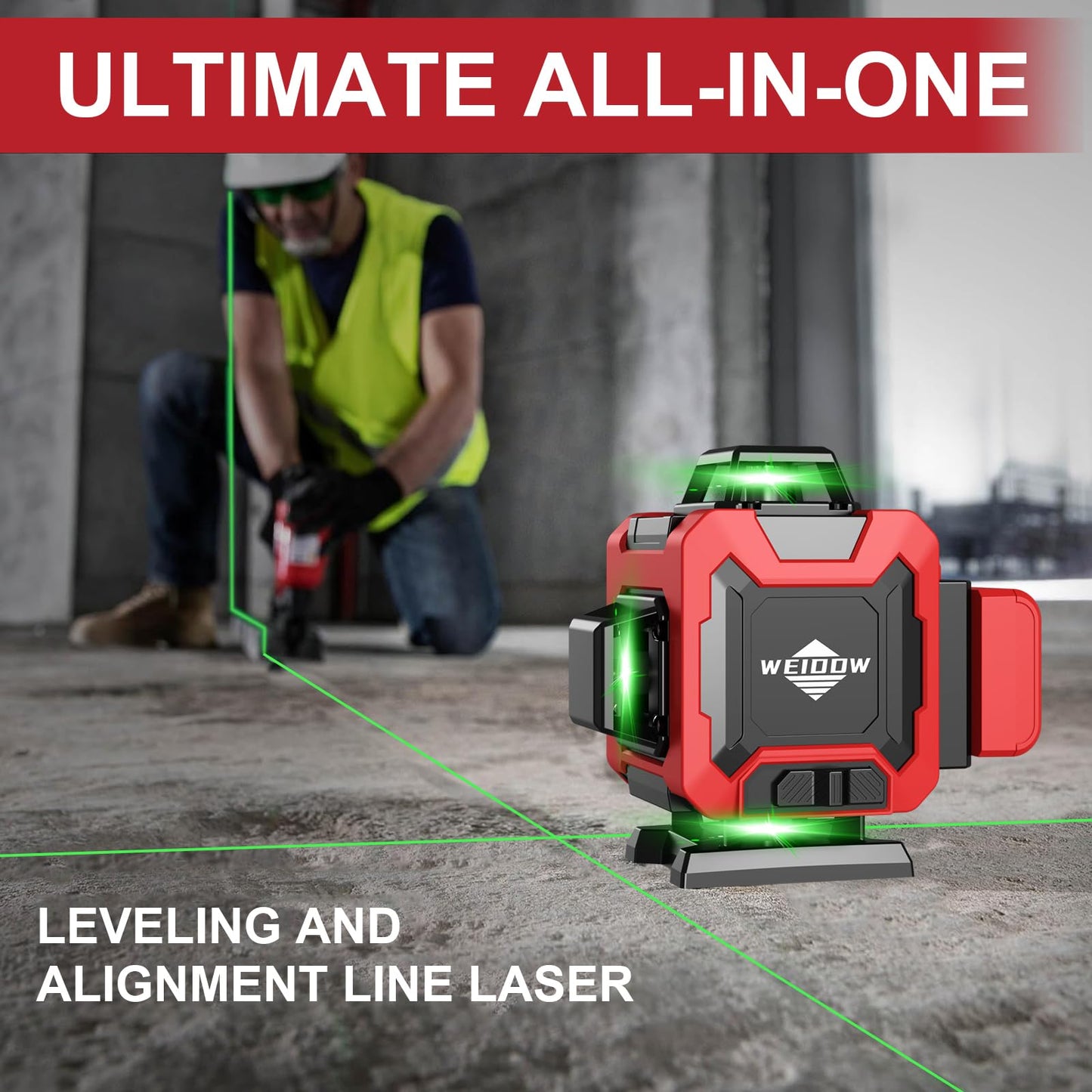 Laser Level 360 Self Leveling with Tripod,WEIDDW 4D Lazer Level,4x360° Cross Line Laser for Construction Project Renovation,Floor Tile, Laser Level Lines Tool with 4800mAh Batteries