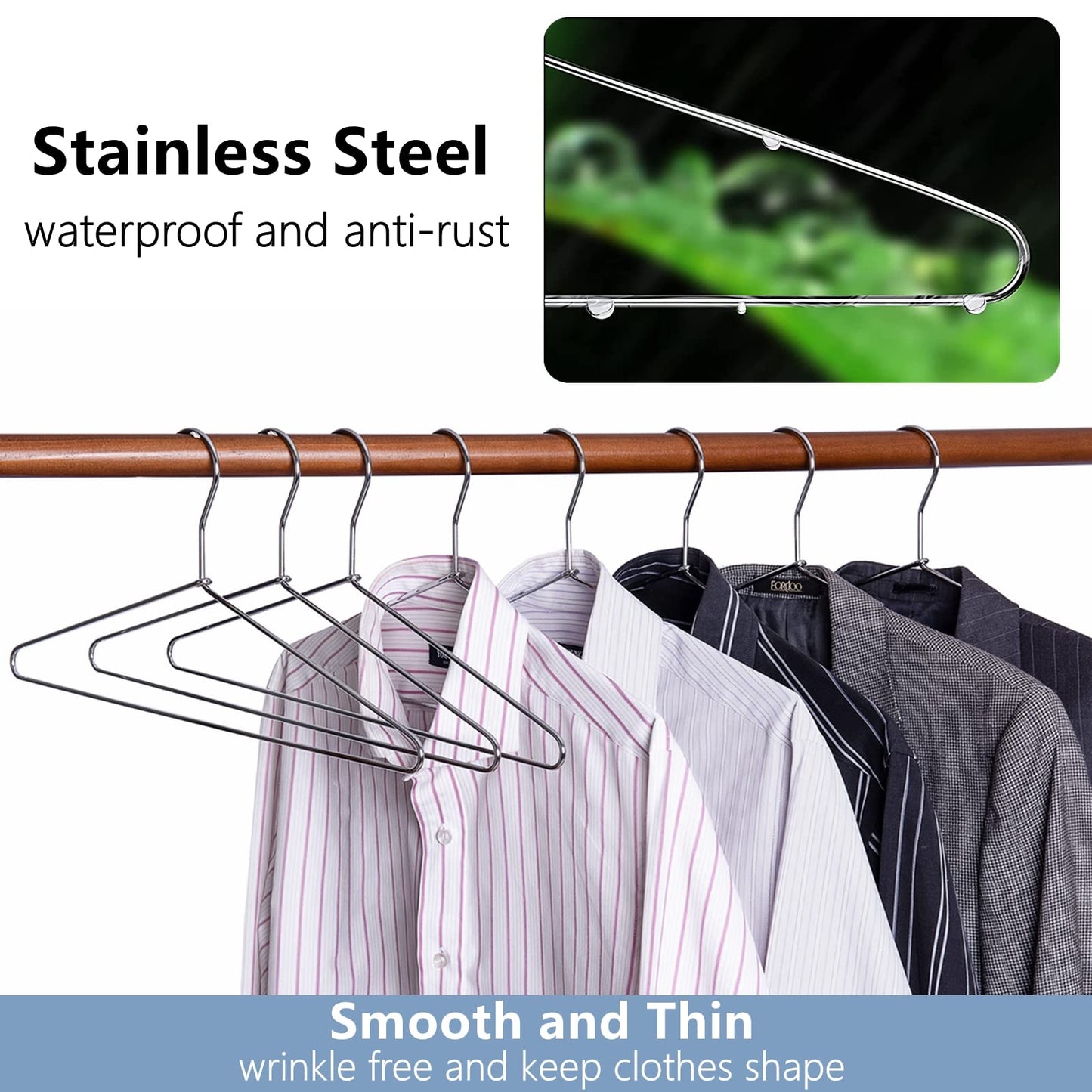 Amber Home 30 Pack Heavy Duty Metal Shirt Coat Hangers, Stainless Steel Clothes Hanger with Polished Chrome, 17 Inch Silver Metal Wire Hanger