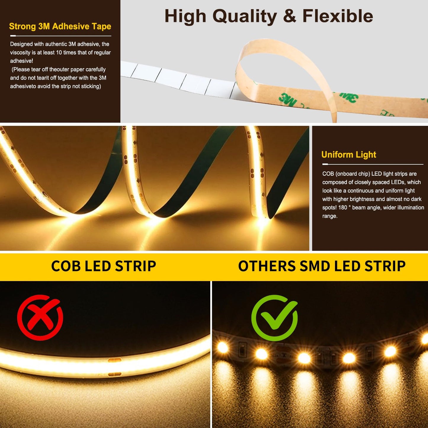 Pandery COB LED Strip Light,CCT Dimmable Strips Light,2700K-6500K,32.8ft/10m,8mm Wide,CRI90+ 24V LED Strips Kit with Bluetooth APP Control/Music Mode,for Bedroom,Kitchen,DIY Lighting