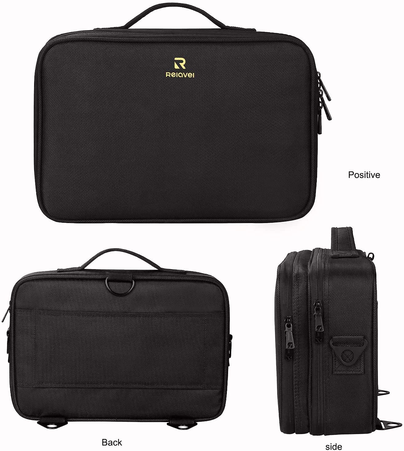 Relavel Travel Makeup Train Case Makeup Cosmetic Case Organizer Portable Artist Storage Bag with Adjustable Dividers for Cosmetics Makeup Brushes Toiletry (medium black)