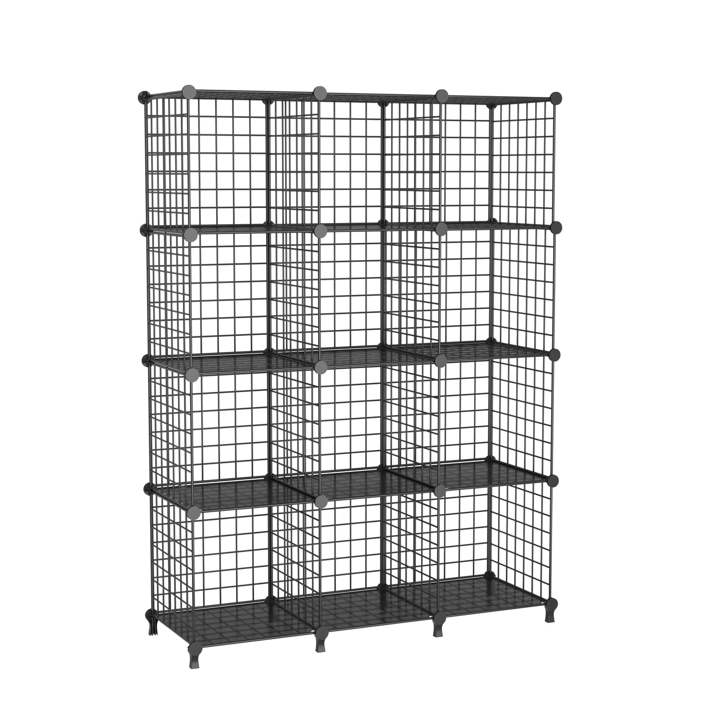 ATTDETJL 12-Cube Storage Organizer, Metal Wire Cube Shelving Unit, 11.8" L x 11.8" W x 11.8" H, Modular Grid Bookshelf for Closet, Bedroom, Office, Black ATTJL12B