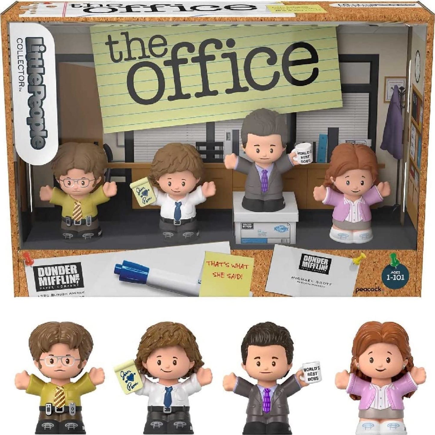 Fisher-Price Little People Collector the Office Figure Set, 4 character figures from the American TV show in a giftable package for fans ages 1-101 years