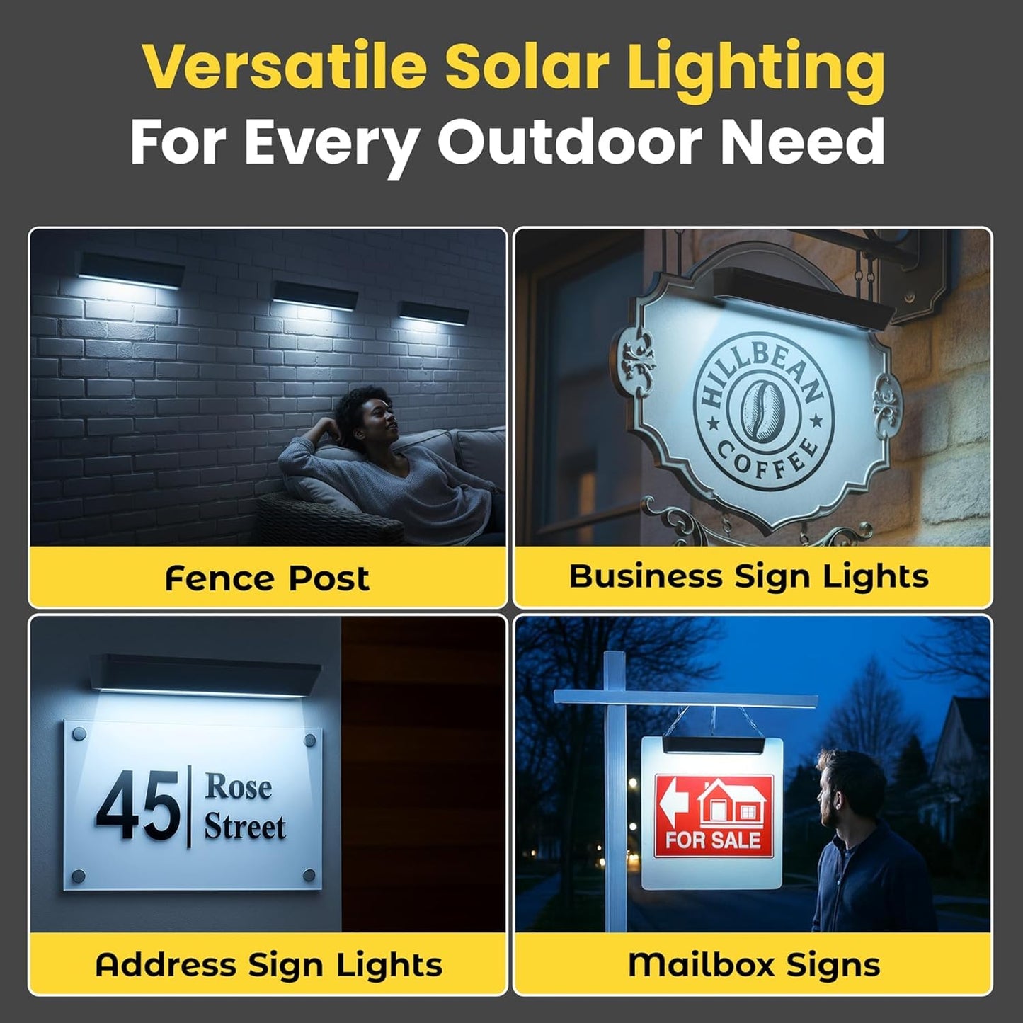 Brighticonics 2pck Solar Address Sign Light – IP65 Waterproof LED Lighted House Numbers – Easy Install, Auto Dusk-Dawn ON/Off, Outdoor Solar Address Signs for Yard, Homes, Business - Warm White 3000K
