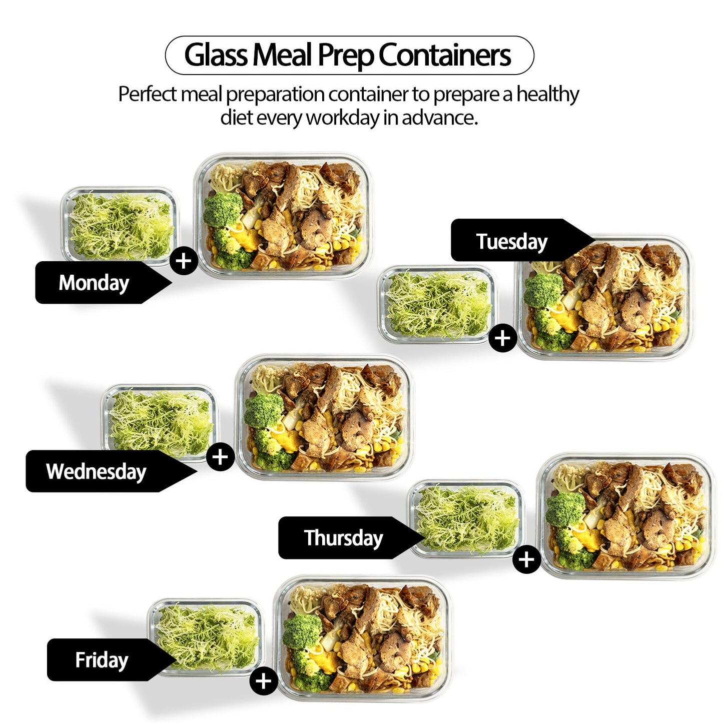 coccot Glass Food Storage Containers with Lids Airtight, Glass Meal Prep Containers with Snap Lids for Food, Bpa-free,Easy to Open&Close/Microwave,Oven,Freezer,Dishwasher Safe/Leak-proof [10 Pack]