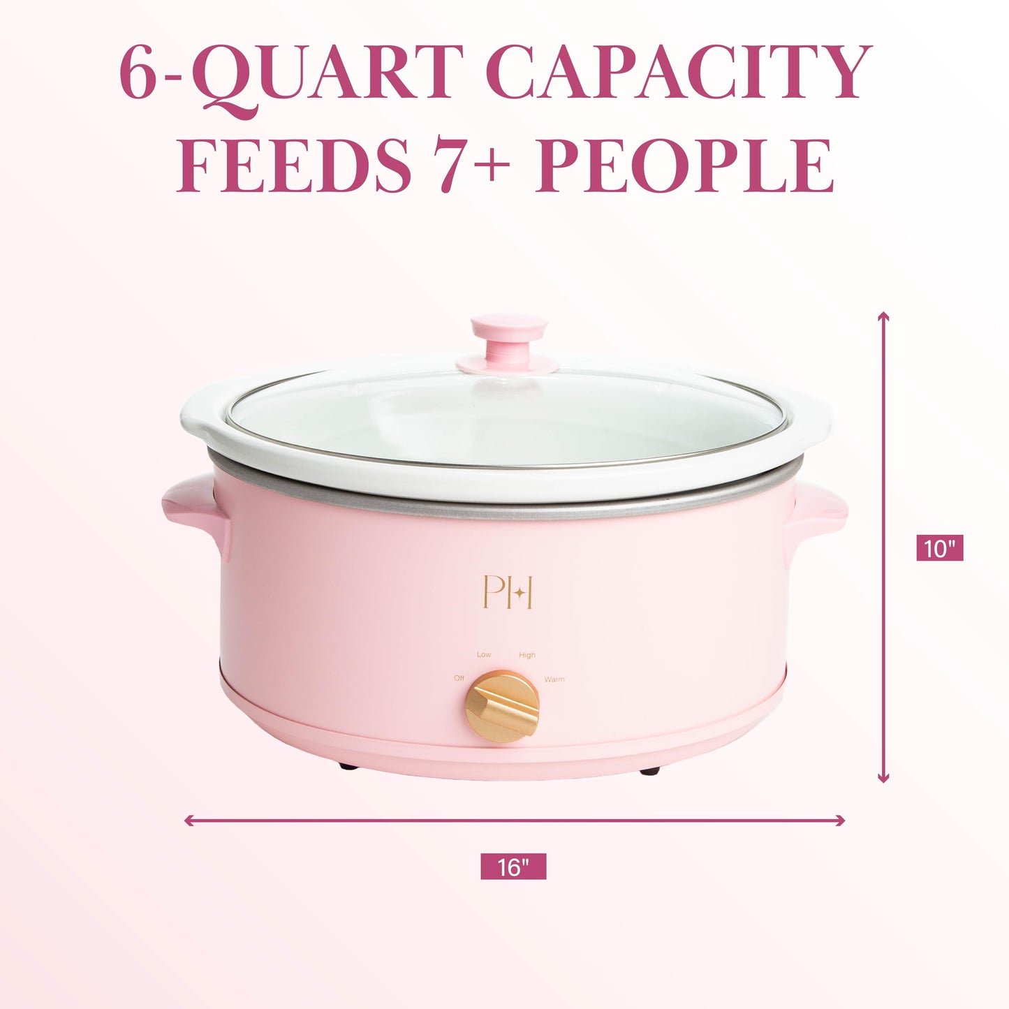 Paris Hilton 6-Quart Manual Slow Cooker, Naturally Nonstick Stoneware Ceramic Insert, Three Settings (Low, High, Warm), Dishwasher Safe Family Size Slow Cooker, Pink