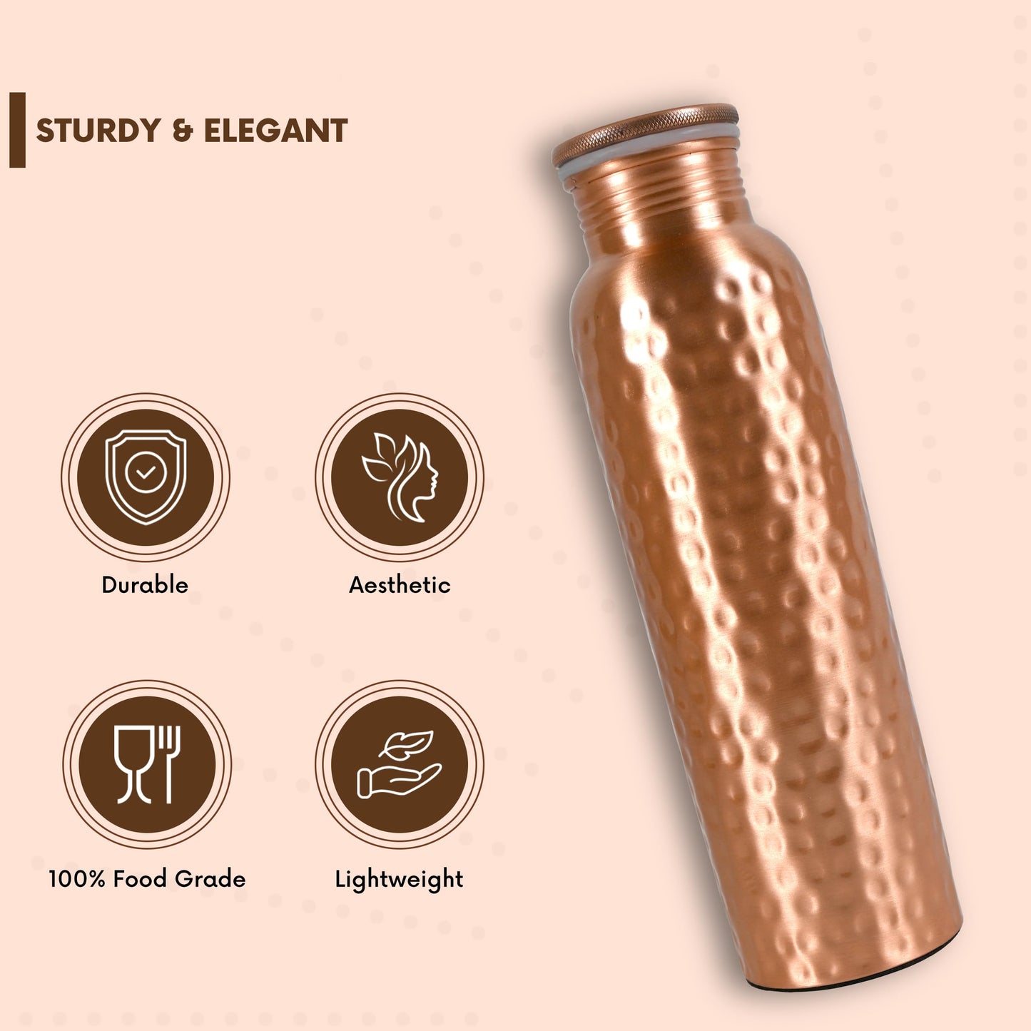 AAYUVEDA Pure Copper Bottle | 34Oz Water Bottle For Drinking | Leak-Proof Hammered Design Bottles For Home, Gym, School & Travel | Durable, Rust Proof & Handmade Bottles | Ayurvedic Copper Cups