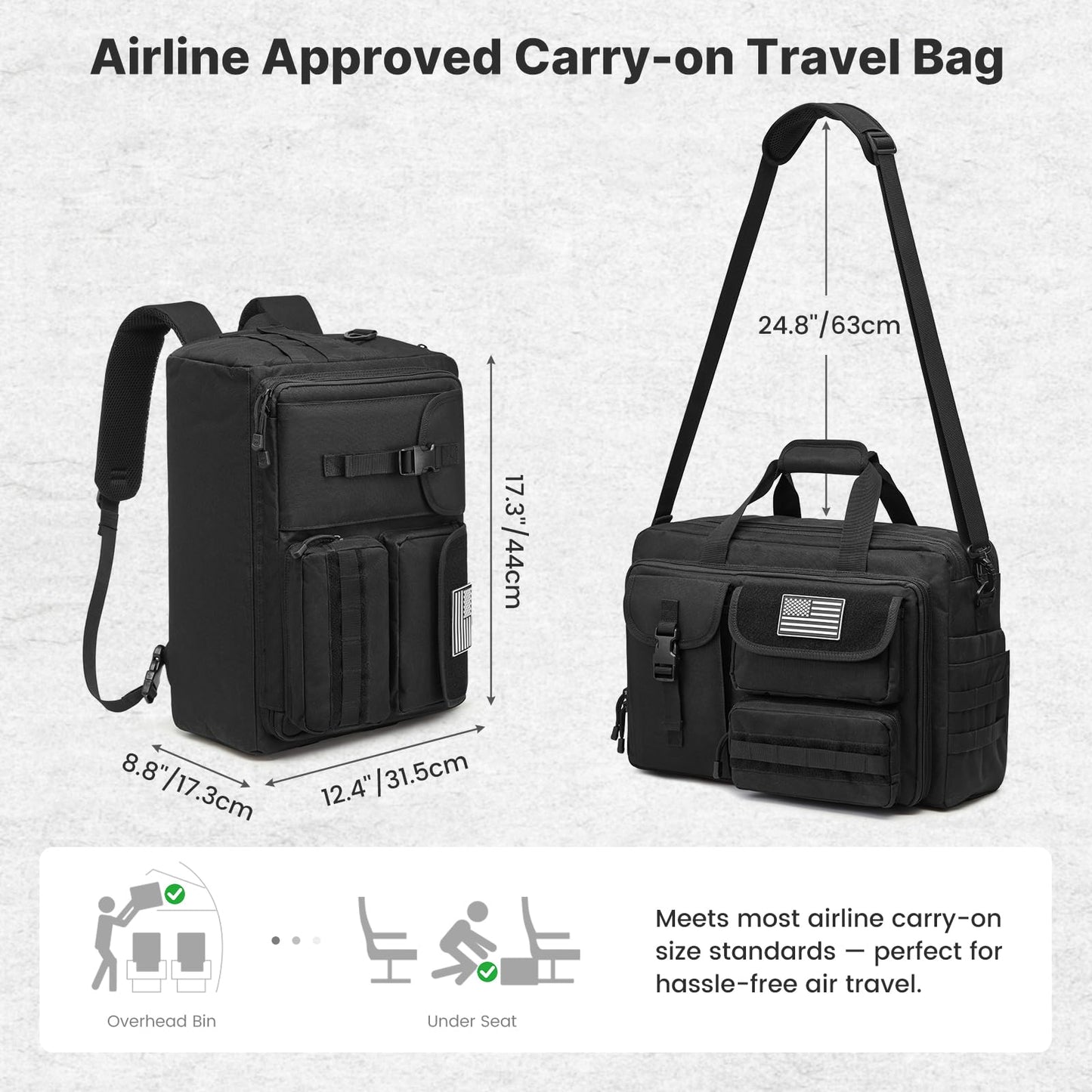G4Free 17.3 Inch Laptop Messenger Bag for Men, 3-in-1 Backpack for Travel Work Weekender, Large Tactical Shoulder Bag (Black)