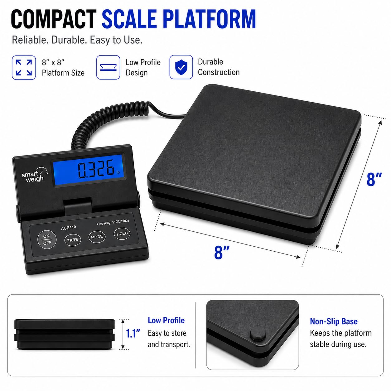Smart Weigh Digital Postal Shipping Scale, 110lb/50kg to 0.1oz/2g Precision, Hold Function, Separate Wall-Mount Screen, AC Adapter & Batteries Included