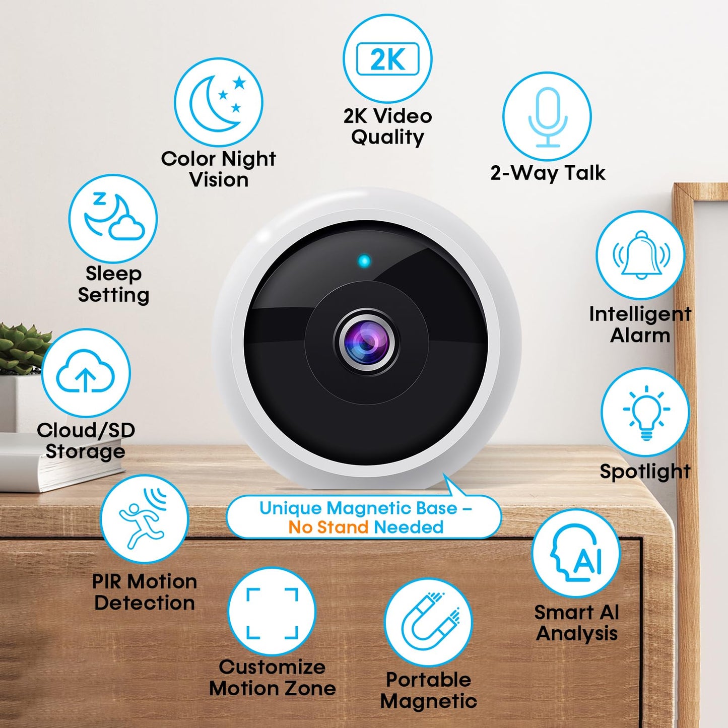 AMTIFO Security Cameras Wireless Outdoor Magnetic: Install-Free Smart Indoor 2K WiFi - Long Battery Life Powered Wireless Cameras for Home Security with AI Motion Detection