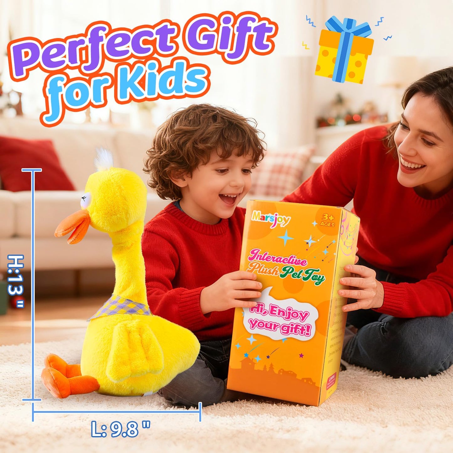 13" Talking Dancing Duck, Repeating What You Say Mimicking Recording Plush Baby Toy Musical English Songs Singing Talking Glowing Animated Twisting Gifts of Lighting Up Funny Toys for Boys Kids