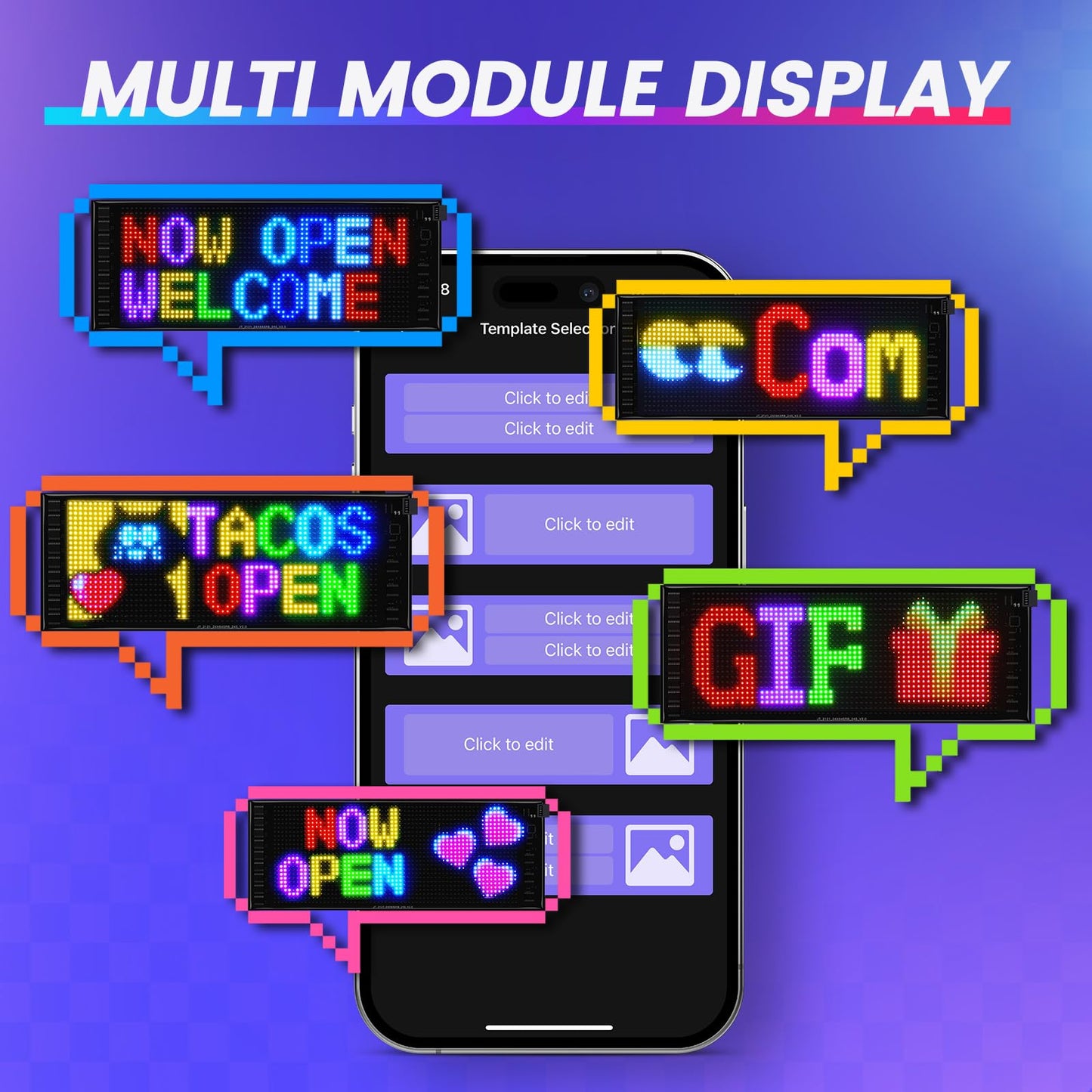 Rayhome Full Color Double Row Scrolling LED Light Sign, 17''x6.3'' Flexible 5V/2A Bluetooth APP Control LED Signs Custom Text Message Pattern Programmable LED Display for Car Store.