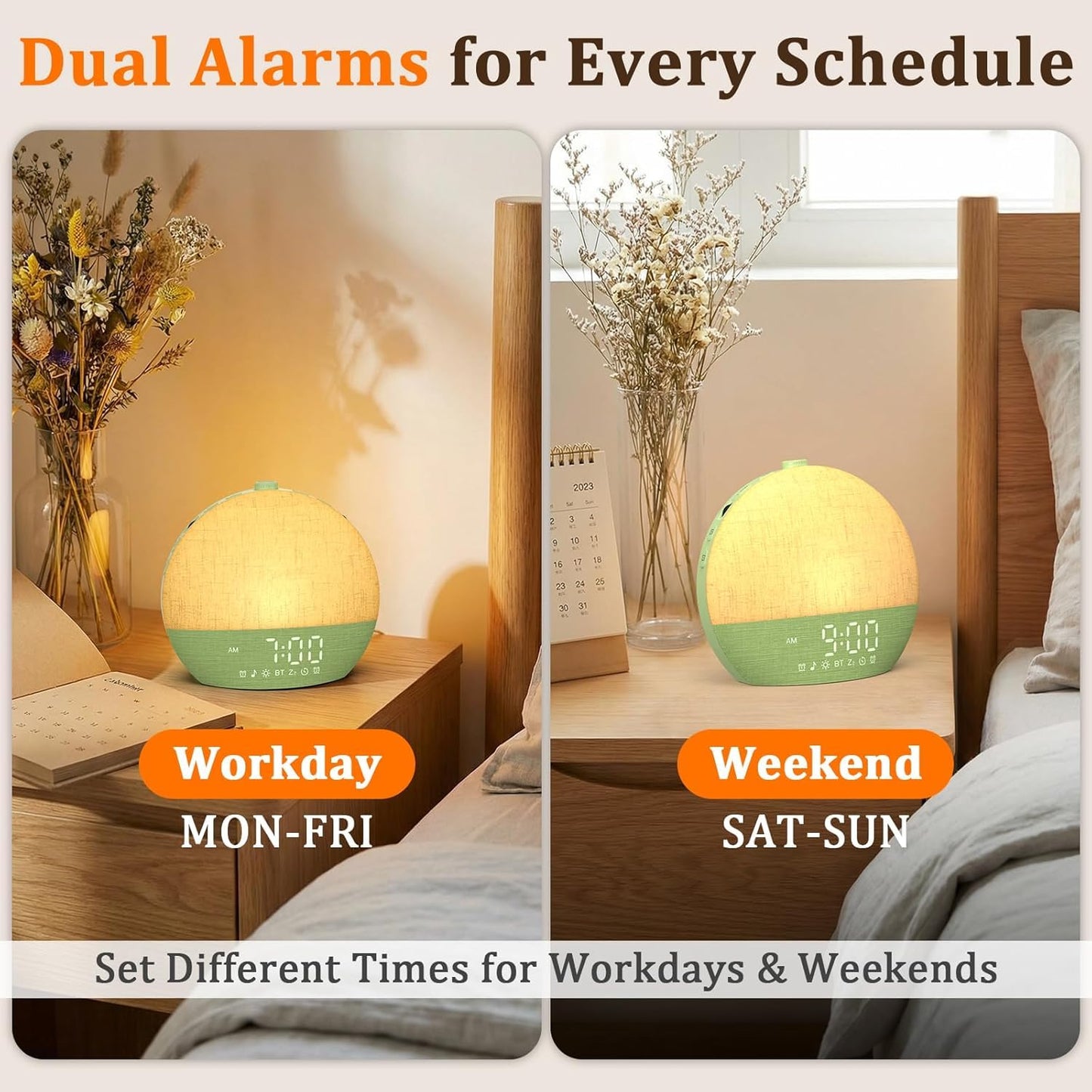 Calm & Gradual Sunrise Alarm Clock: 30‑Min Slow‑Rise Natural Wake Up Light - 20‑Level Dimmable Clock for Heavy Sleepers - Ease of Use Sunrise Simulation with 30 Sleep Sounds White Noise Machine