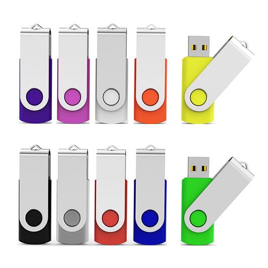Aiibe 10 Pack 64 GB USB Flash Drives Thumb Drive Jump Drives 64GB 2.0 Flash Drive Bulk (10 Mixed Colors: Black Blue Red Green Orange White Yellow Pink Purple Silver)