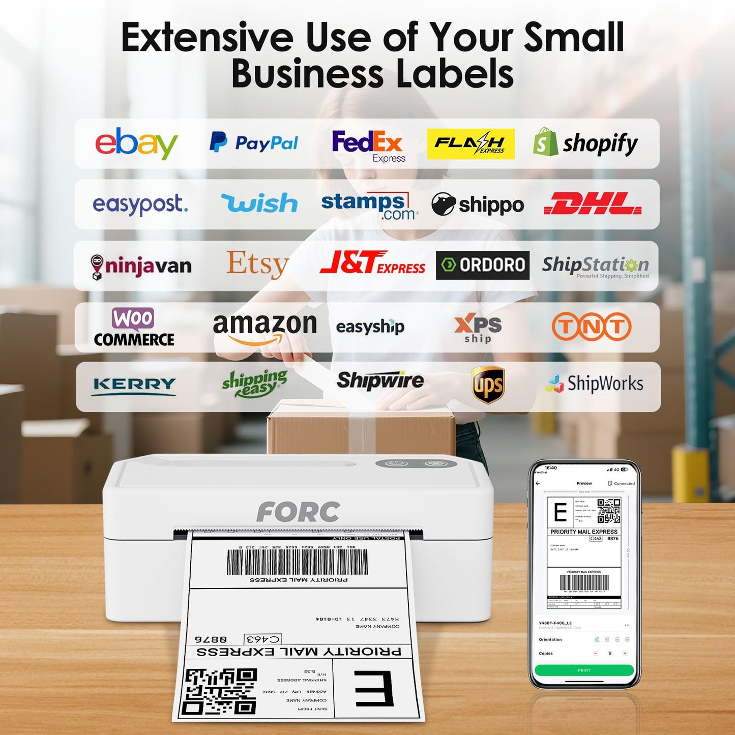 Forc Shipping Label Printer,4X6 Thermal Label Printer for Small Business & Office Package,Compatible with Android, iOS, Windows and Mac, Widely Used for Amazon,UPS,Etsy,USPS