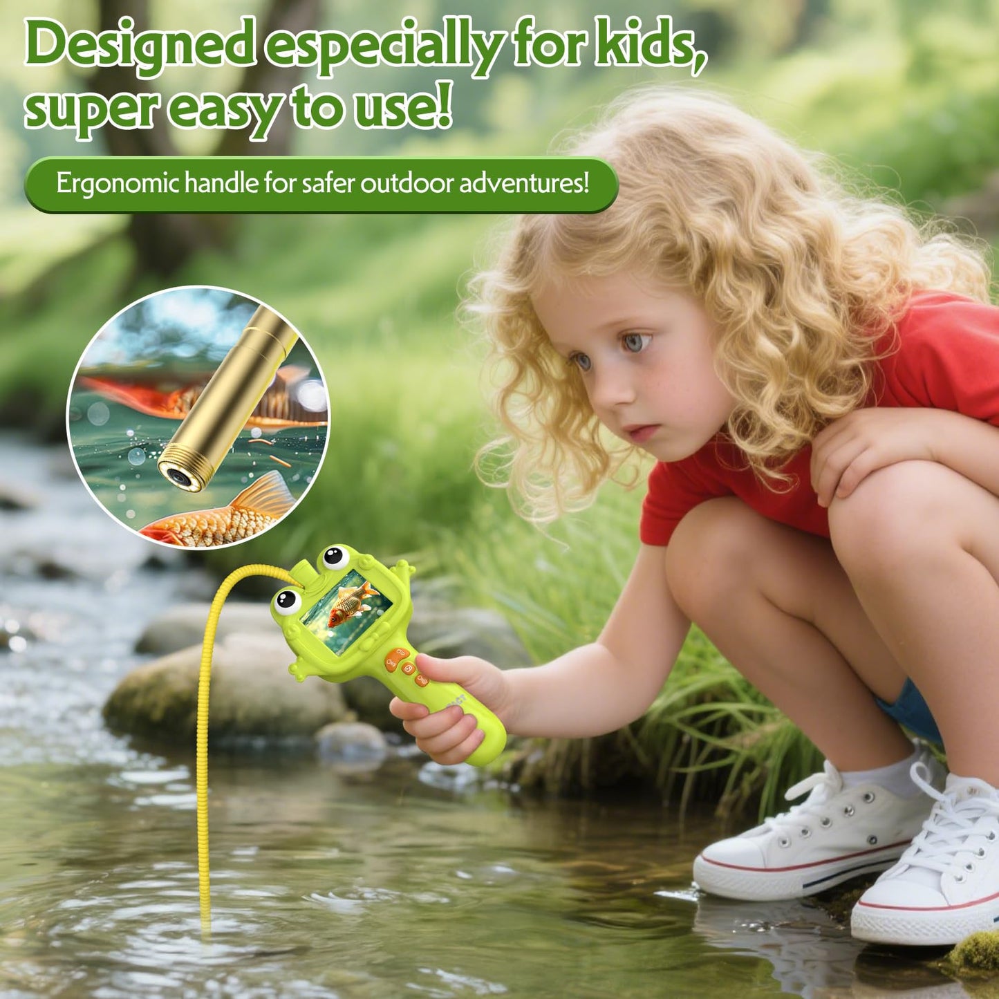 OUTACT Kids Endoscope, 2.4 IPS Borescope Snake Camera with Light,IP67 Waterproof Lens,Nature Exploration Educational STEM Toys for Boys & Girls,Christmas Birthday Gift for 3＋