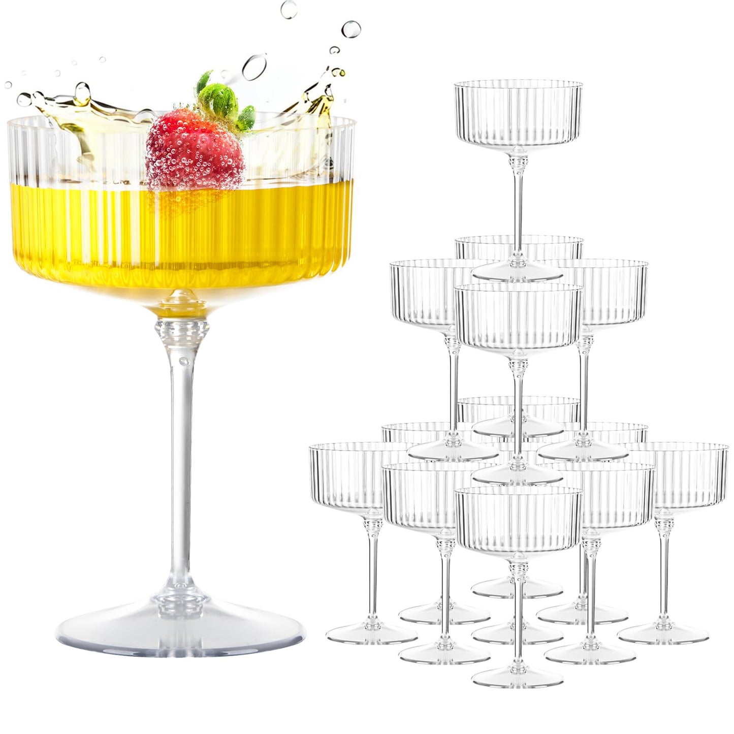 LIYH 20 Pcs Plastic Champagne Glasses 10 Oz Cocktail Coupe Glasses Champagne Flutes Plastic Coupe Cups Disposable Martini Cups Perfect for Bar Cocktails Martinis Parties