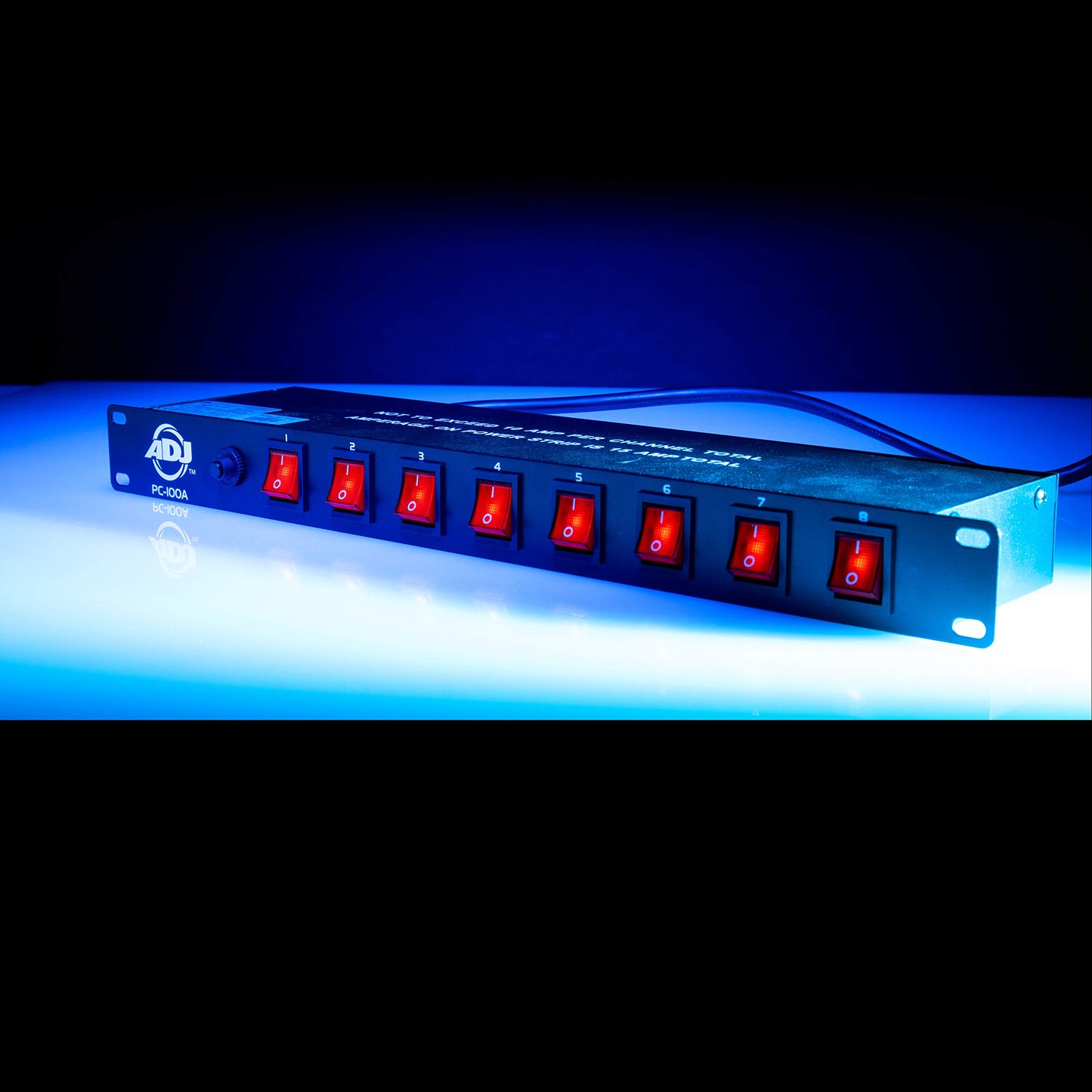ADJ PC100A power strip single rack space unit with 8 on off lighted toggle switches and 15 amp breaker