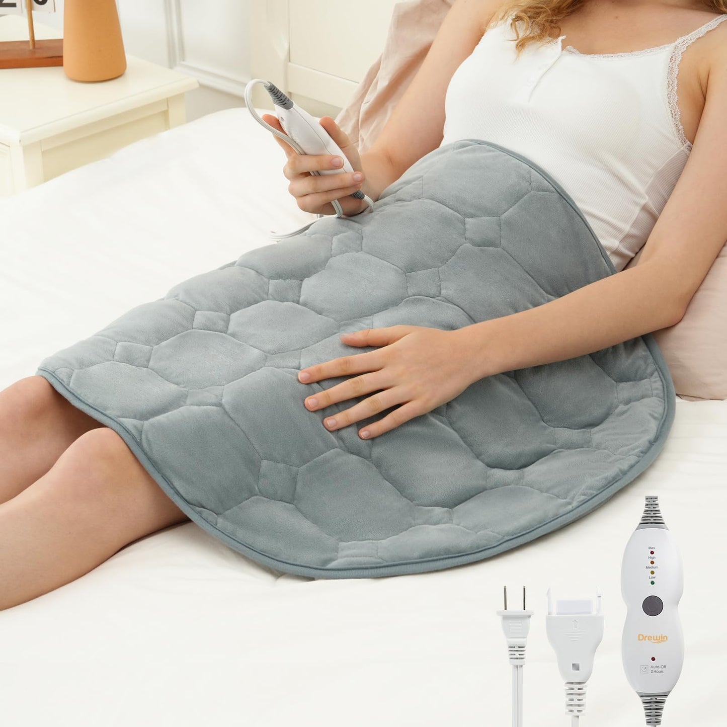 Drewin Weighted Heating Pad for Relax and Calm, Velvet-Soft 7 lbs Electric Lap Blanket for Neck Shoulders Back, Washable Warm Weighted Lap Blanket with 4 Heating Levels, 24" x 29", Grey