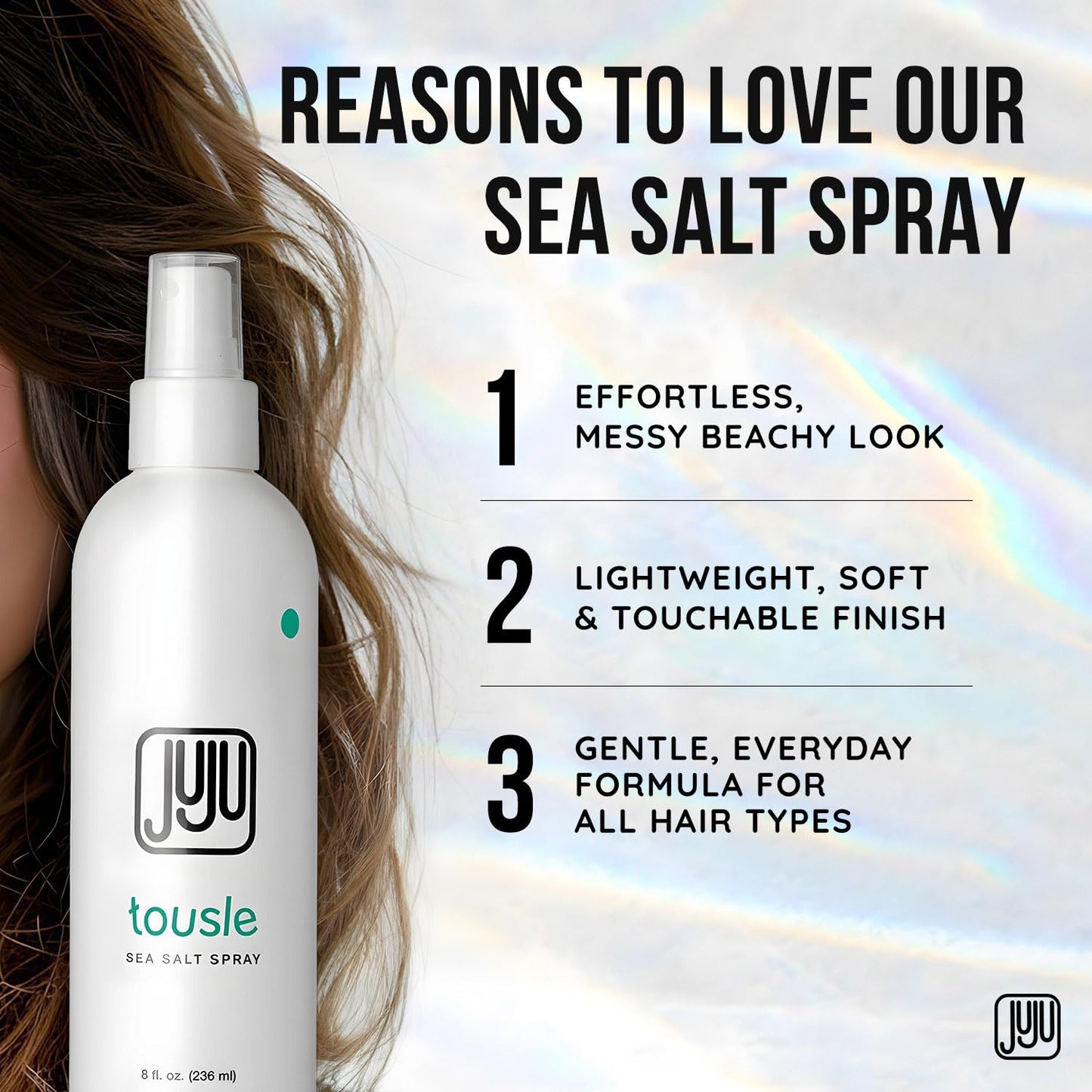 Juju Sea Salt Spray for Hair Tousled Texture Spray 8Fl Oz Made in USA -Sea Salt Spray for Men Sea Salt Spray For Hair Women, Surf Spray for Beach Wave Hair, Volume and Texture Fragrance Free Hairspray