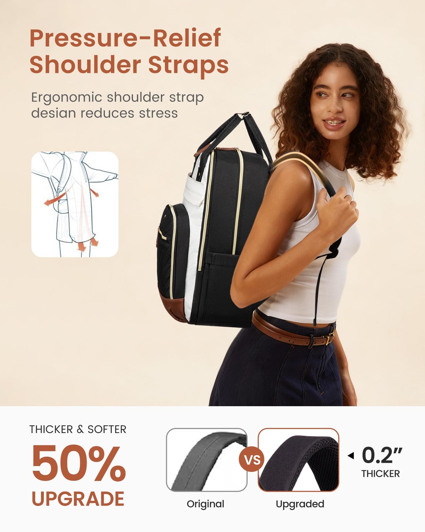 LOVEVOOK Laptop Backpack Women with Giant Tumbler Holder,17 inch Waterproof Work Travel Backpack Computer Laptop Bag,Cute College Nurse Teacher Backpack Purse,Gifts for Women & Men,Beige-Black-Brown