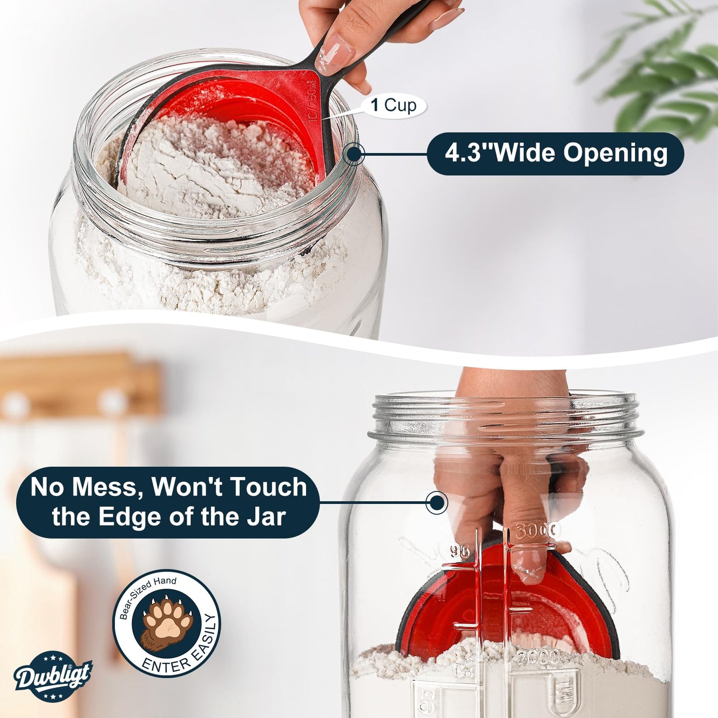 Dwbligt 2 Pack Wide Mouth Mason Jars with Airtight Lid and Silicone Ring - 1 Gallon Large Glass Containers for Food Storage like Flour Sugar, Sun Tea, Kombucha, Refrigerator Safe Fermentation Jar