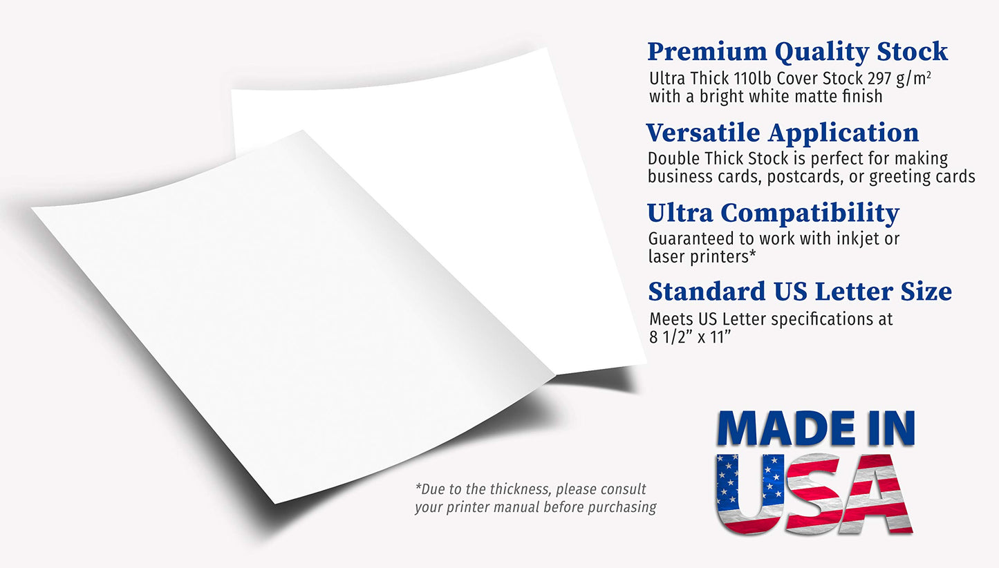 110lb Cover Ultra Heavyweight Double Thick Cardstock - Bright White - 8.5" x 11" - For Inkjet/Laser Printers (200 Sheets)