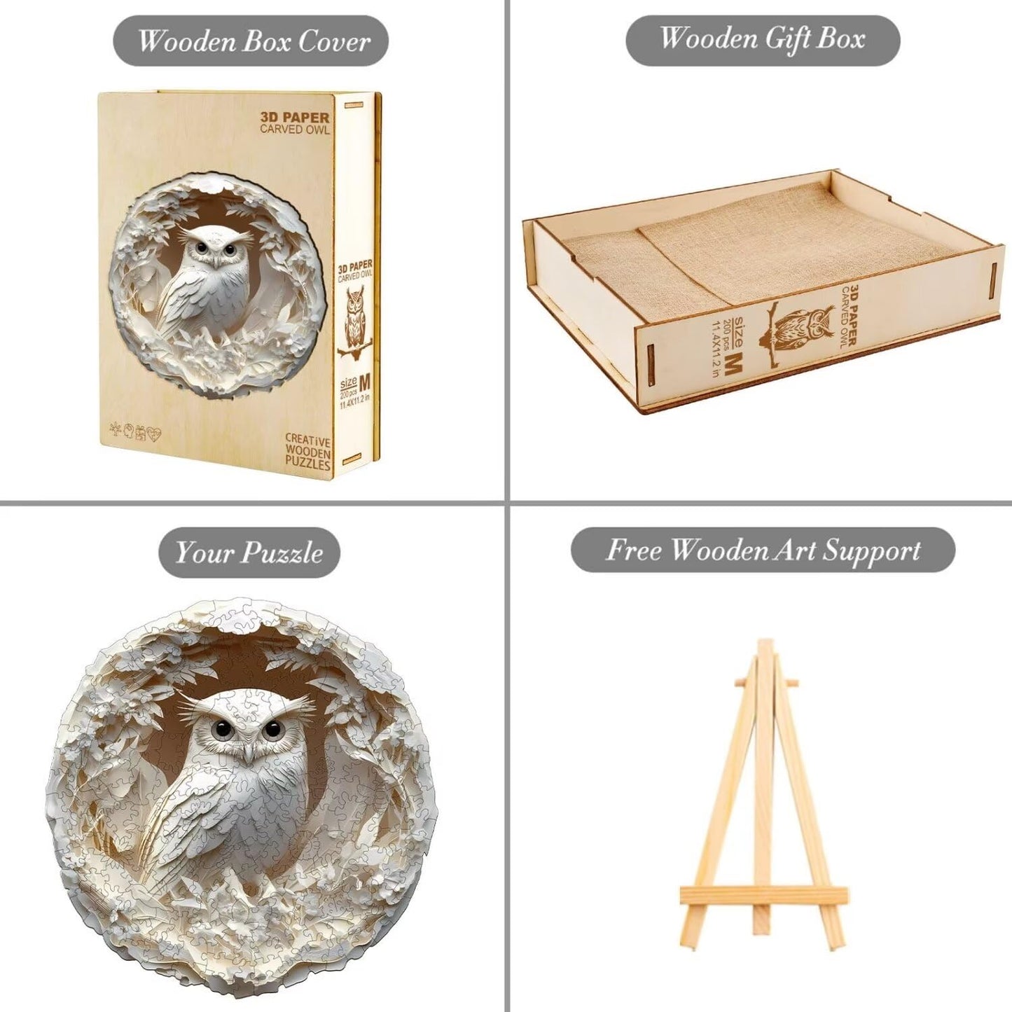 Jollitot Wooden Puzzles Adults, 3D Paper Carved Owl Puzzle 300 Pieces, Unique Animal Shaped Wood Challenging Jigsaw Puzzles Gifts for Adults, 13.4x13.3in