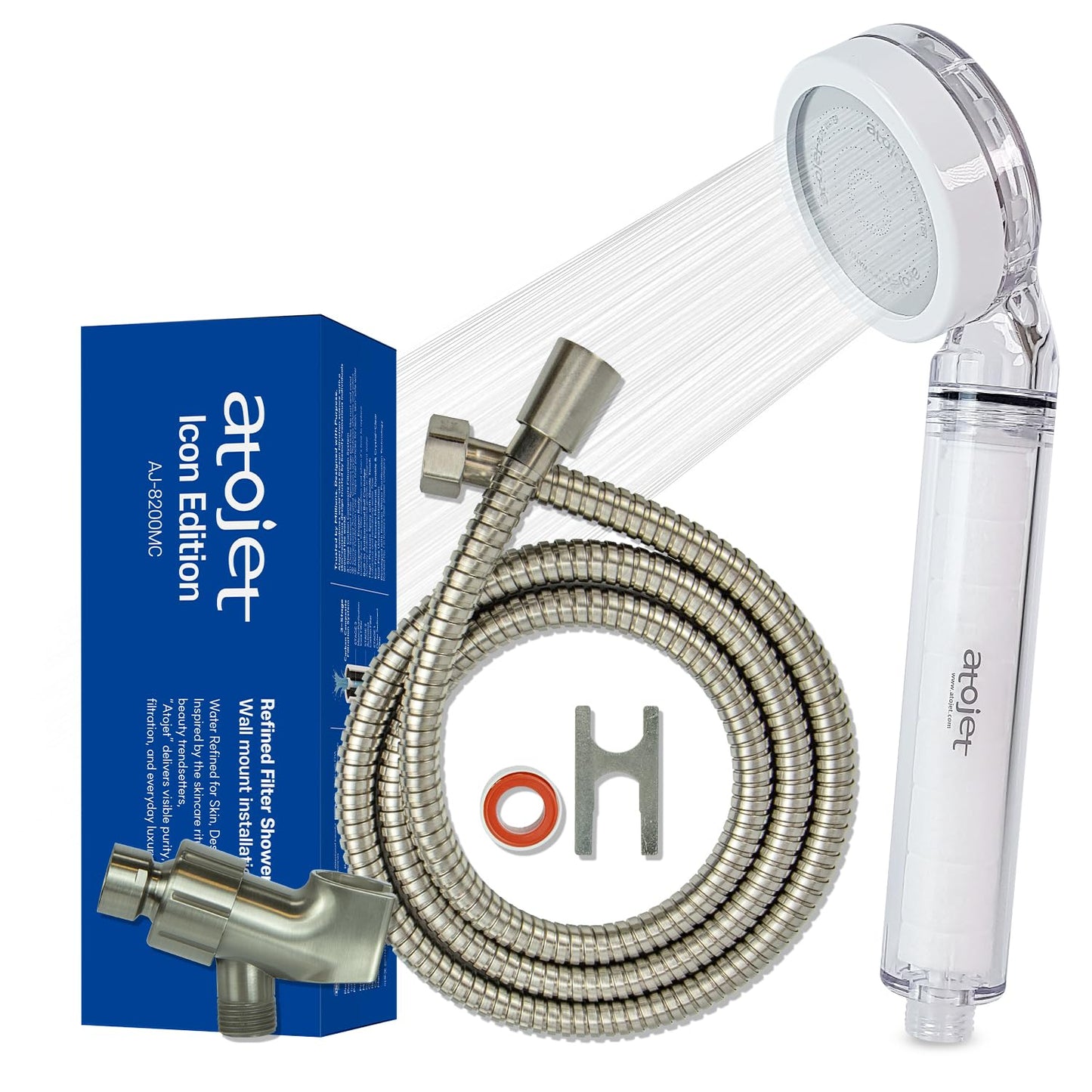 Atojet Filter Showerhead Inspired By Korea's Beauty Culture | Carbon Composite Filter | Single Set (Hose, Mount, Teflon Tape, Wrench) (AJ8200MC-SET-SNG)