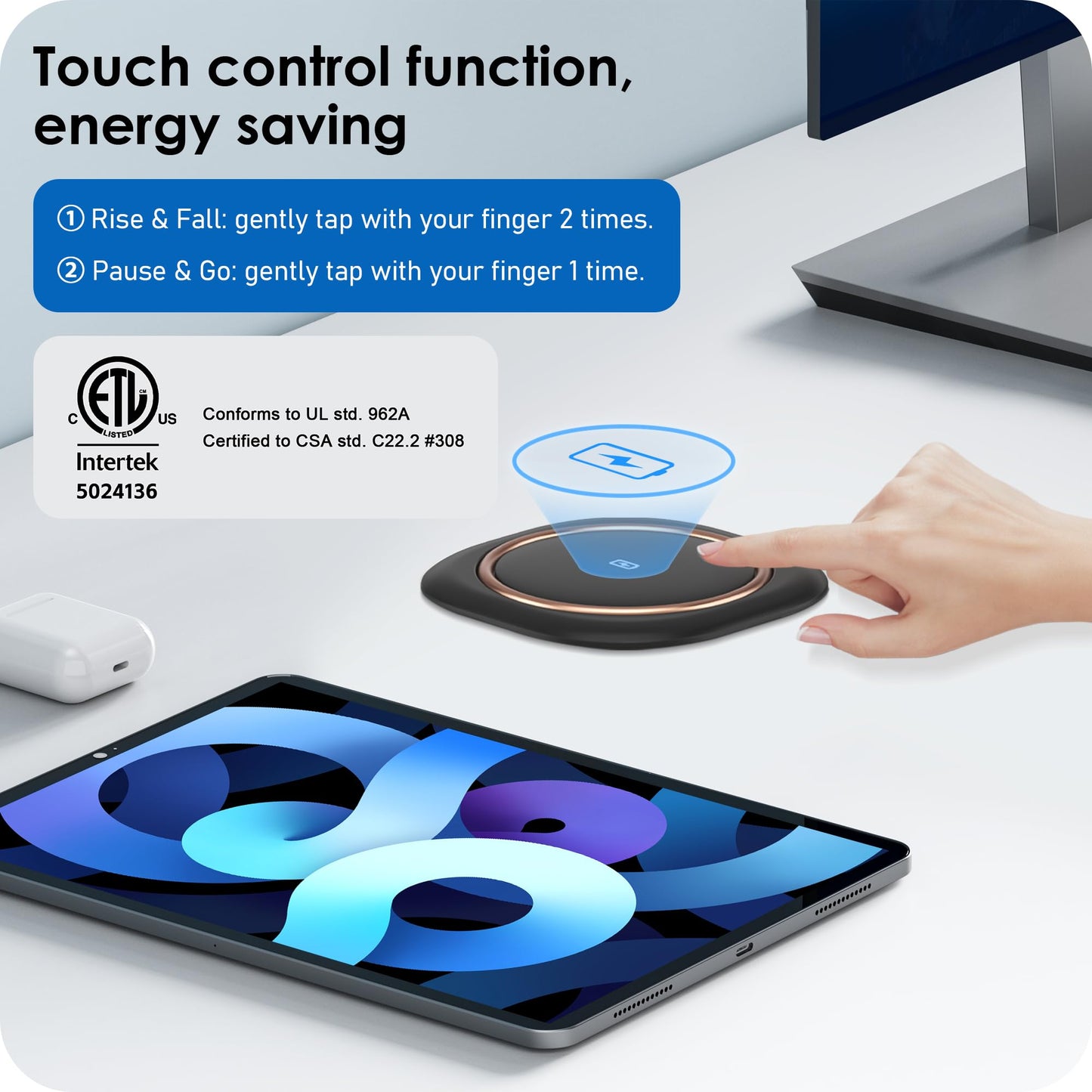 ANNQUAN Motorized Pop Up Countertop Receptacle with 15W Wireless Charger,Max 20W Power Delivery,3.15" Automatic Pop Up Electrical Outlet with 4 Outlets 4 USB Ports for Home Office Kitchen