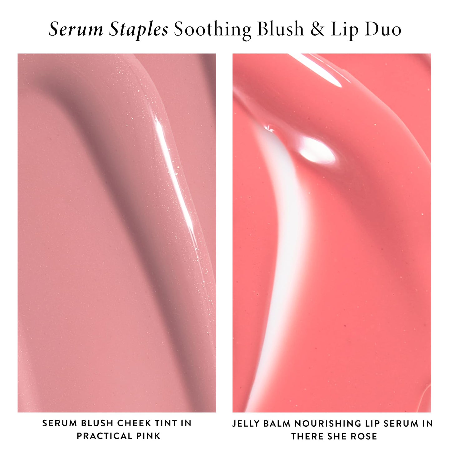 LAURA GELLER NEW YORK Serum Staples Soothing Blush + Lip Duo - Serum Blush Cheek Tint, Practical Pink + Jelly Balm Lip Serum, There She Rose