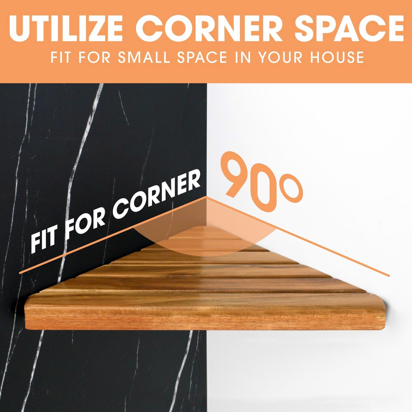 ENKEZI Acacia 2,3 Tiers Corner Shower Shelf, Triangular Corner Shelf Wooden Bathroom Shelf for Tiled Wall, Shower Corner Shelf, No Drilling Requied (3)