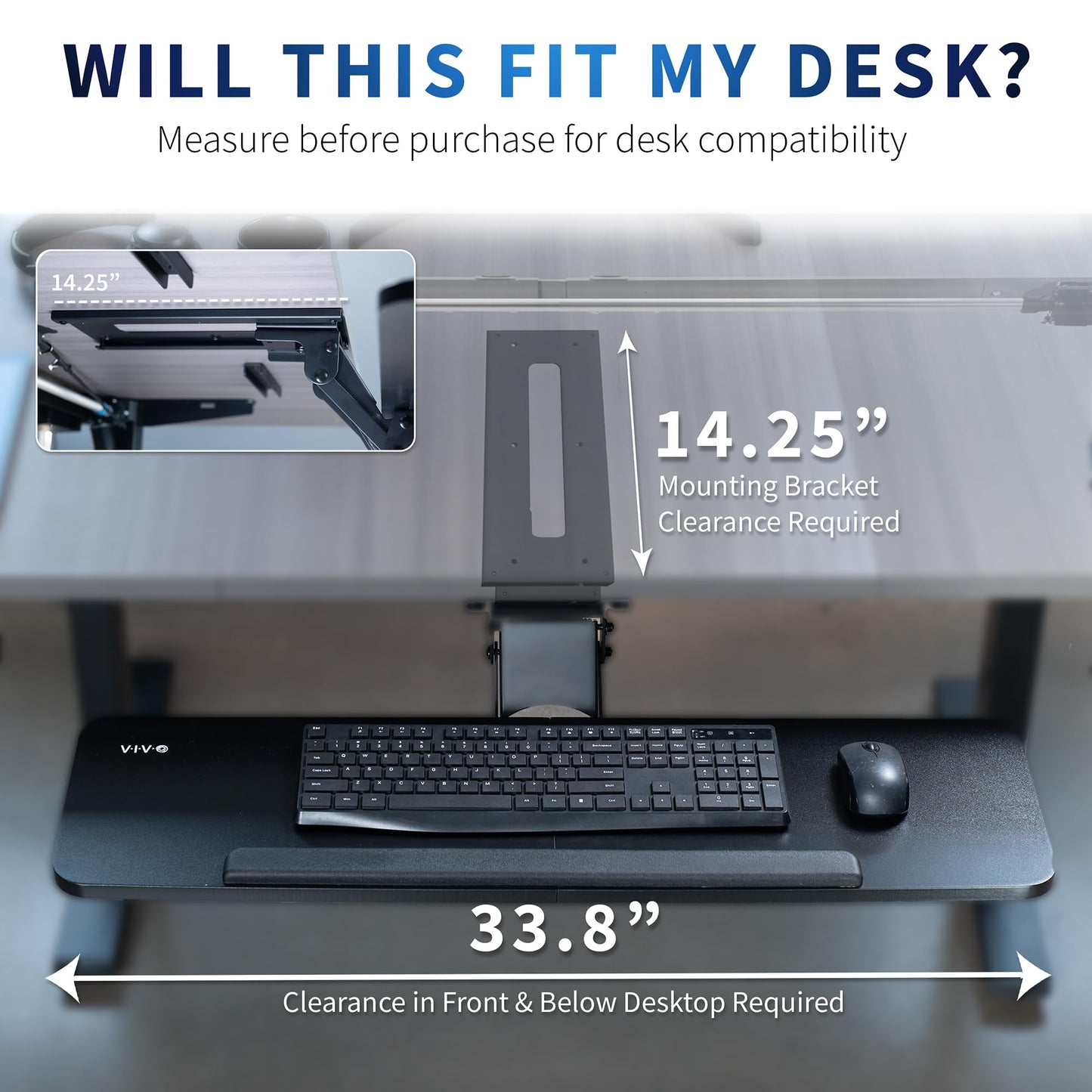 VIVO Adjustable Computer Keyboard and Mouse Platform Tray, 34 x 10 inch Ergonomic Under Table Desk Mount Drawer Underdesk Shelf, Black, MOUNT-KB36B