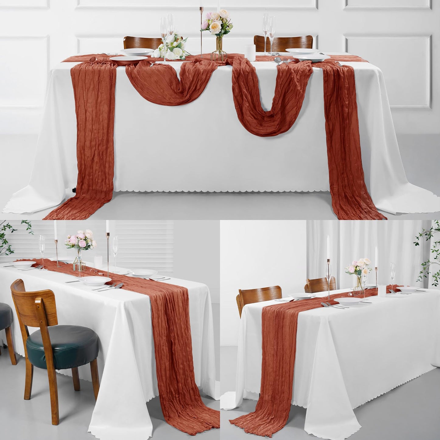 30 Pack Terracotta Cheesecloth Table Runner 9FT Rustic Sheer Table Runners 17x108 Inch Gauze Boho Runner for Wedding Bridal Baby Shower Birthday Party Table Decorations