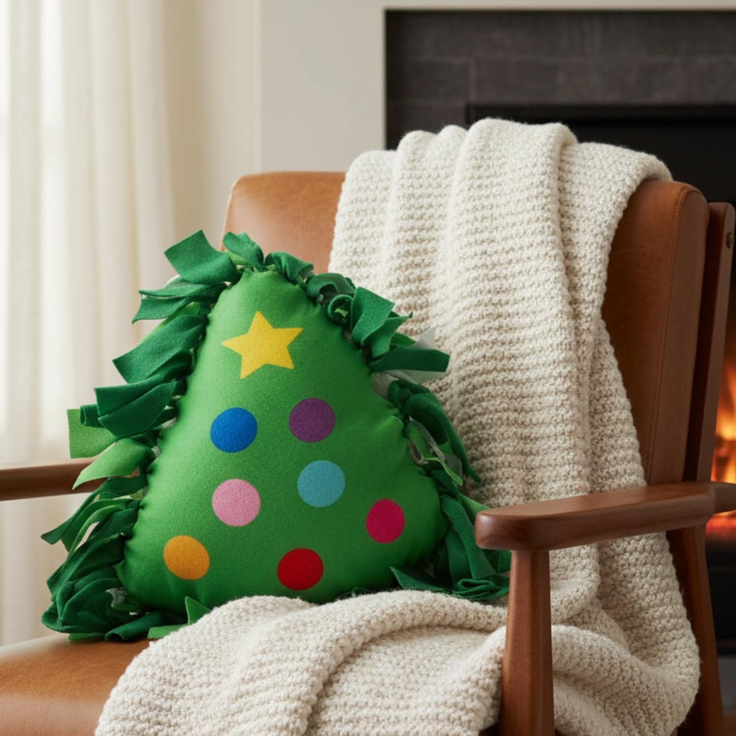 Fun Express 13 3/4" x 15" Christmas Tree Fleece Tied Pillow Craft Kit - Makes 6