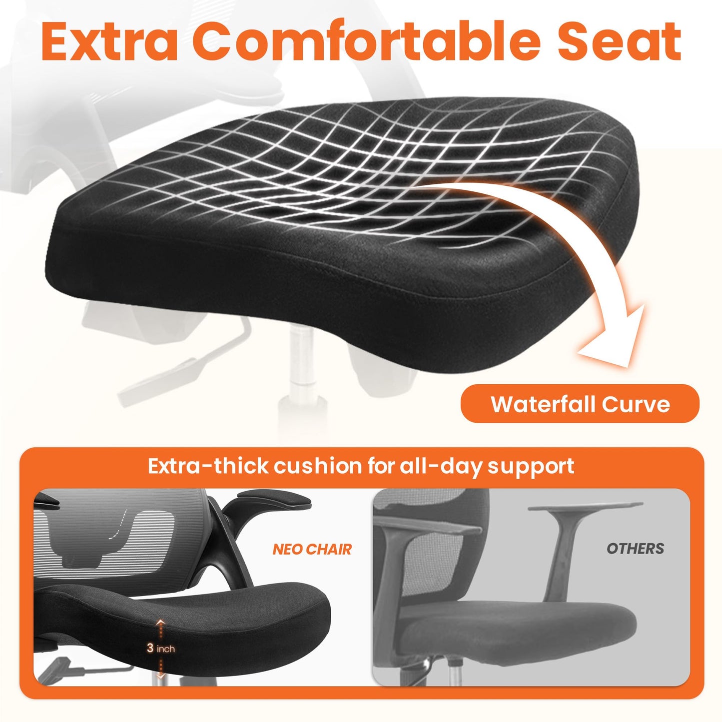 NEO CHAIR Office Desk Gaming Chair Computer High Back Mesh Seat with Rolling Wheels Ergonomic Adjustable Comfy Flip-up Armrests Lumbar Support Height for Home (Black)