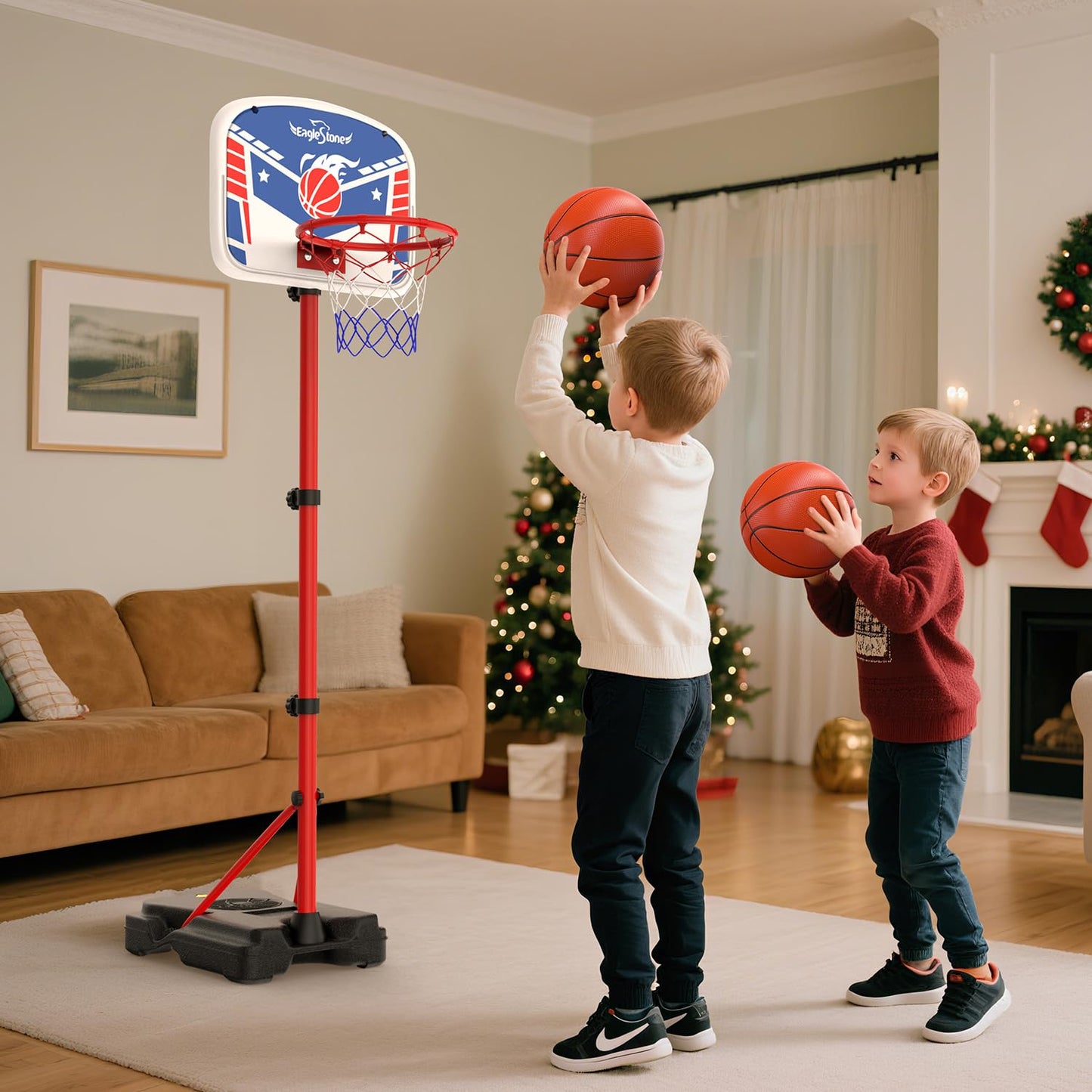 EagleStone Mini Basketball Hoop for Door & Wall, Foldable Rim with 3 Balls and Pump, Indoor Basketball Toy Game Set for Kids Adults, Bedroom Office Sports Gift (Red Blue)