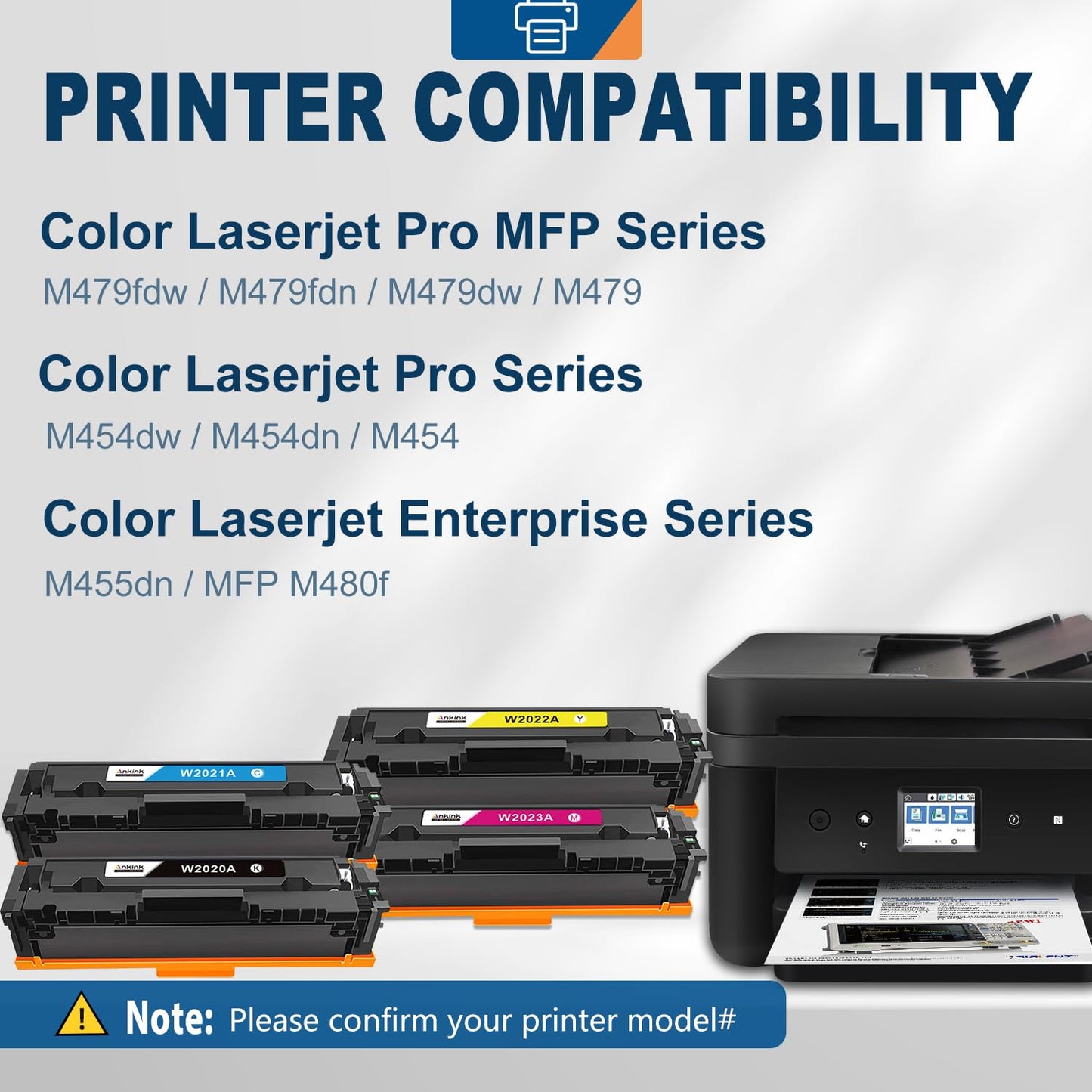 Ankink Compatible Toner Cartridge Replacement for HP 414A 414X(with chip,Black Cyan Yellow Magenta,4-Pack)for Color Laserjet Pro MFP M479fdw M479fdn M454dw M454dn M479dw,Enterprise M455dn M480f hp404a