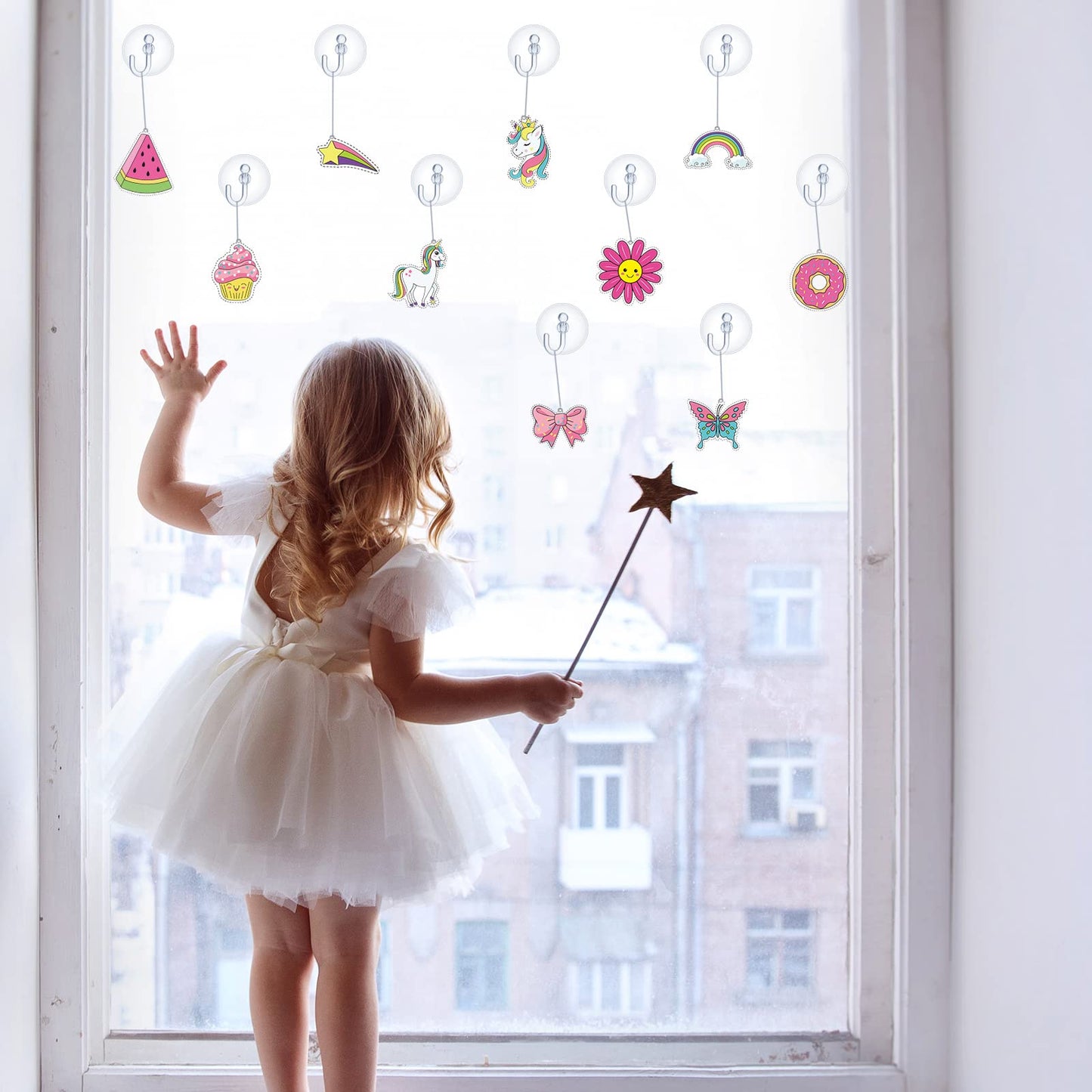 Jenaai 72 Pcs Window Art Suncatcher Kits for Kids Suncatcher Paint Window Paint Suncatcher Craft with 24 Suction Cups for Ornament Painting Kids Classroom Gift Party Activities Project (Unicorn)