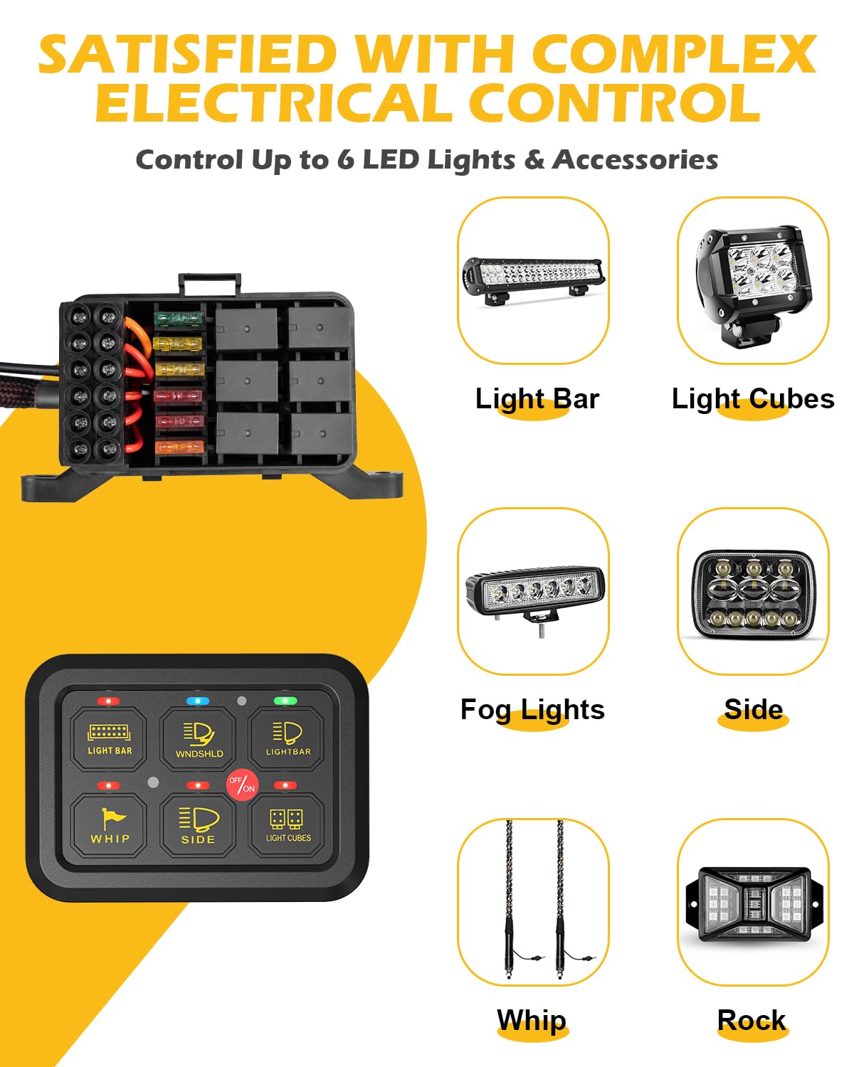 6 Gang Switch Panel with Electronic Relays, Universal Circuit Control Relay System, with Automatic Dimmable On-Off LED Switch