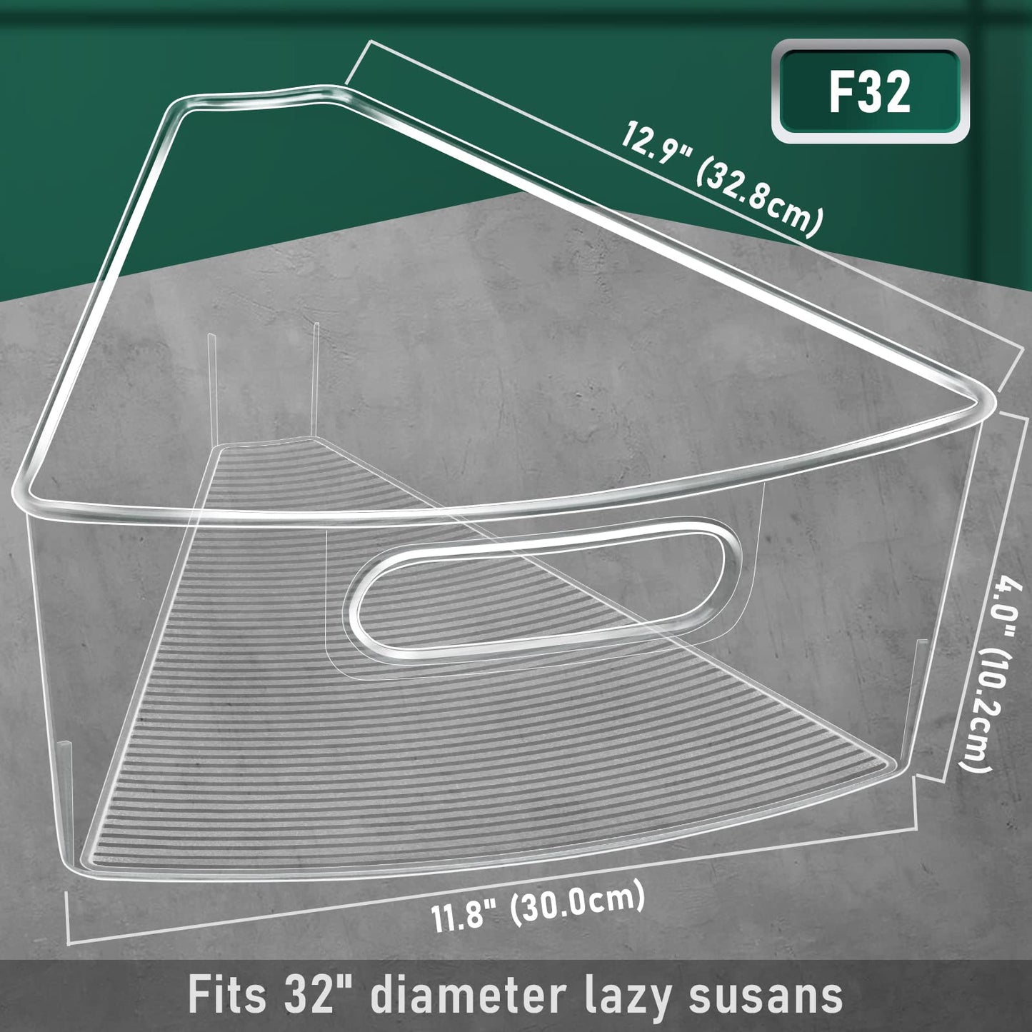 JEISSLIA Lazy Susan Cabinet Organizer Bins for 26"/ 28"/ 32" Diameter Corner Organizer, Plastic Cabinet Storage Bin, 1/8 Wedge - Food Safe, BPA Free, with Non-Slip Pads (for 32" Diameter, 6 Pack)