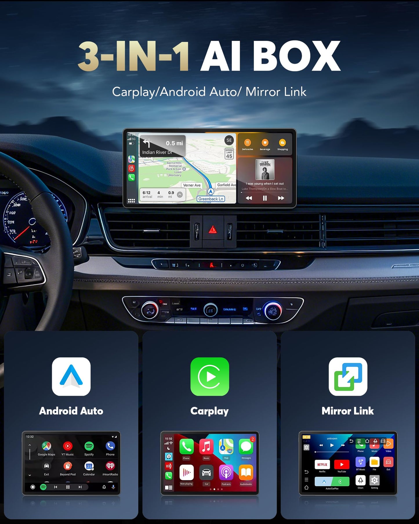 HGLEQ 2-in-1 Wireless CarPlay Adapter for Streaming Netflix/YouTube/TikTok/TF Card, 2025 Magic Video AI Box & Android Auto Dongle, Plug & Play, Fit with iPhone 8+/iOS10+/Android 11+