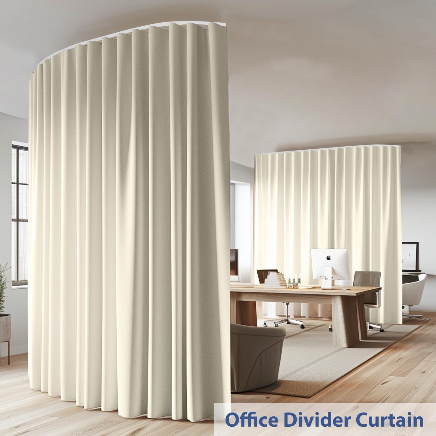 cbsroro Room Divider Ceiling Mounted Curtains Track Sets Extra Wide Blackout Curtain Flexible Tracks for Bedroom Privacy Partition Separator, 1 Panel Beige Drape and White Rail, W8.3 x H7ft