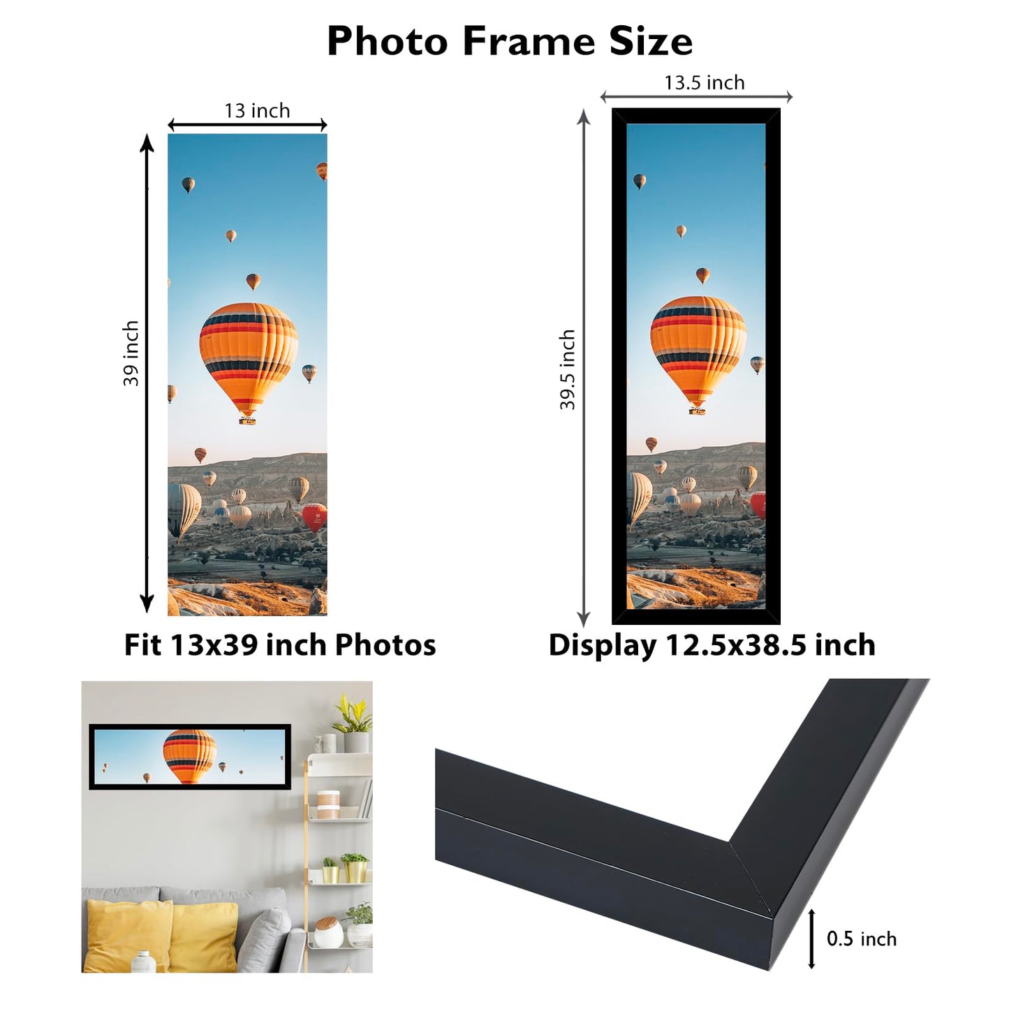 JCJMY 13x39 Picture Frame Black for Puzzles Poster Photo Picture, Horizontal and Vertical Formats for Wall Hanging, 13 x 39 Wall Gallery Poster Photo Puzzles Frame for 13 by 39 Photos Posters, Black