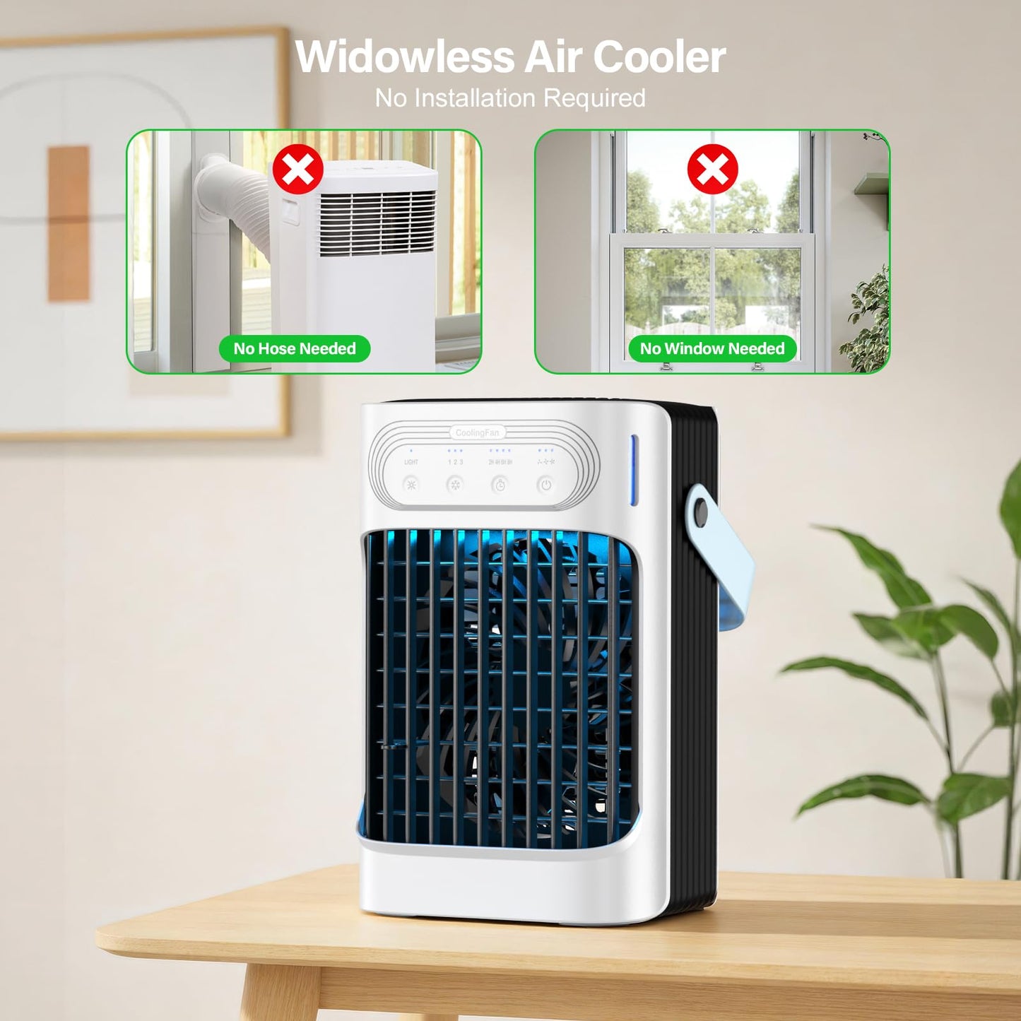 Portable Air Conditioner Cooling Fan with Remote, Quiet with 3 Speeds, 1200ml Personal Air Cooler Fan with 3 Mist, 7 Night Light, 8H Timer, Small Air Conditioner for Bedroom Office (White)