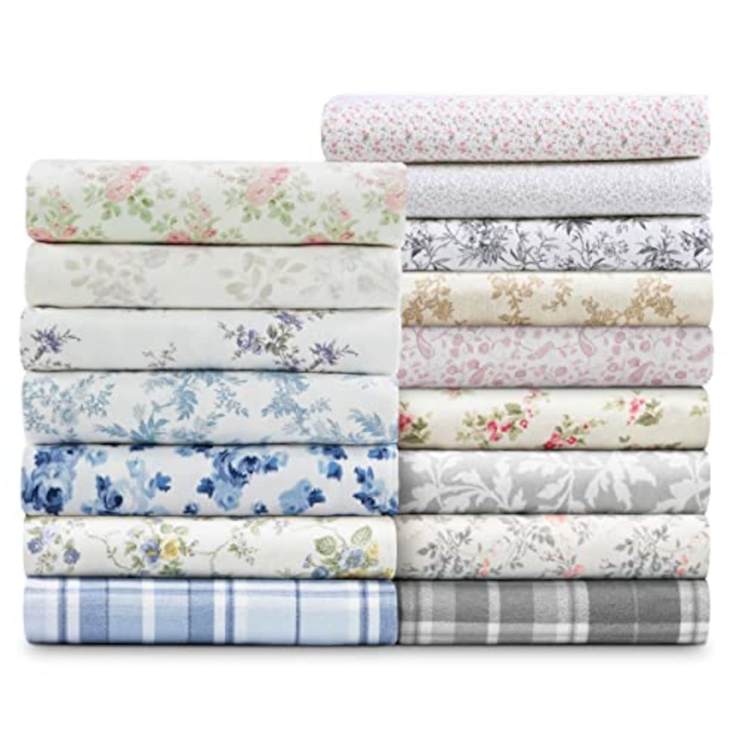 Laura Ashley Home - King Sheets, Cotton Flannel Bedding Set,4 pcs, Brushed for Extra Softness & Comfort (Evie Pink, King), Evie Pink/Green/White