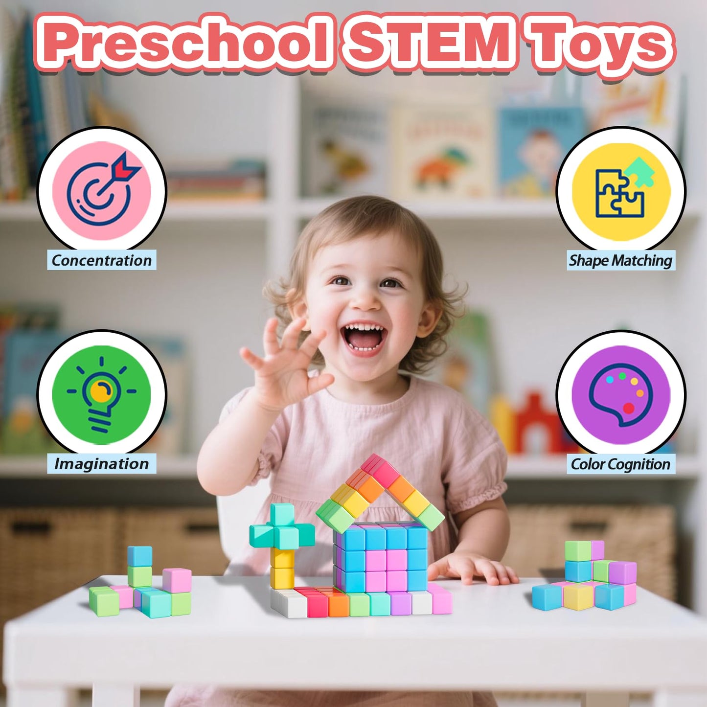 100pcs Magnetic Blocks, Magnetic Cubes for Kids Ages 3-8, STEM Educational Building Toys for Toddlers and Preschoolers, Sensory Autism-Friendly Learning Toys Gift for Boys & Girls 3-5, 4-8 Year Old