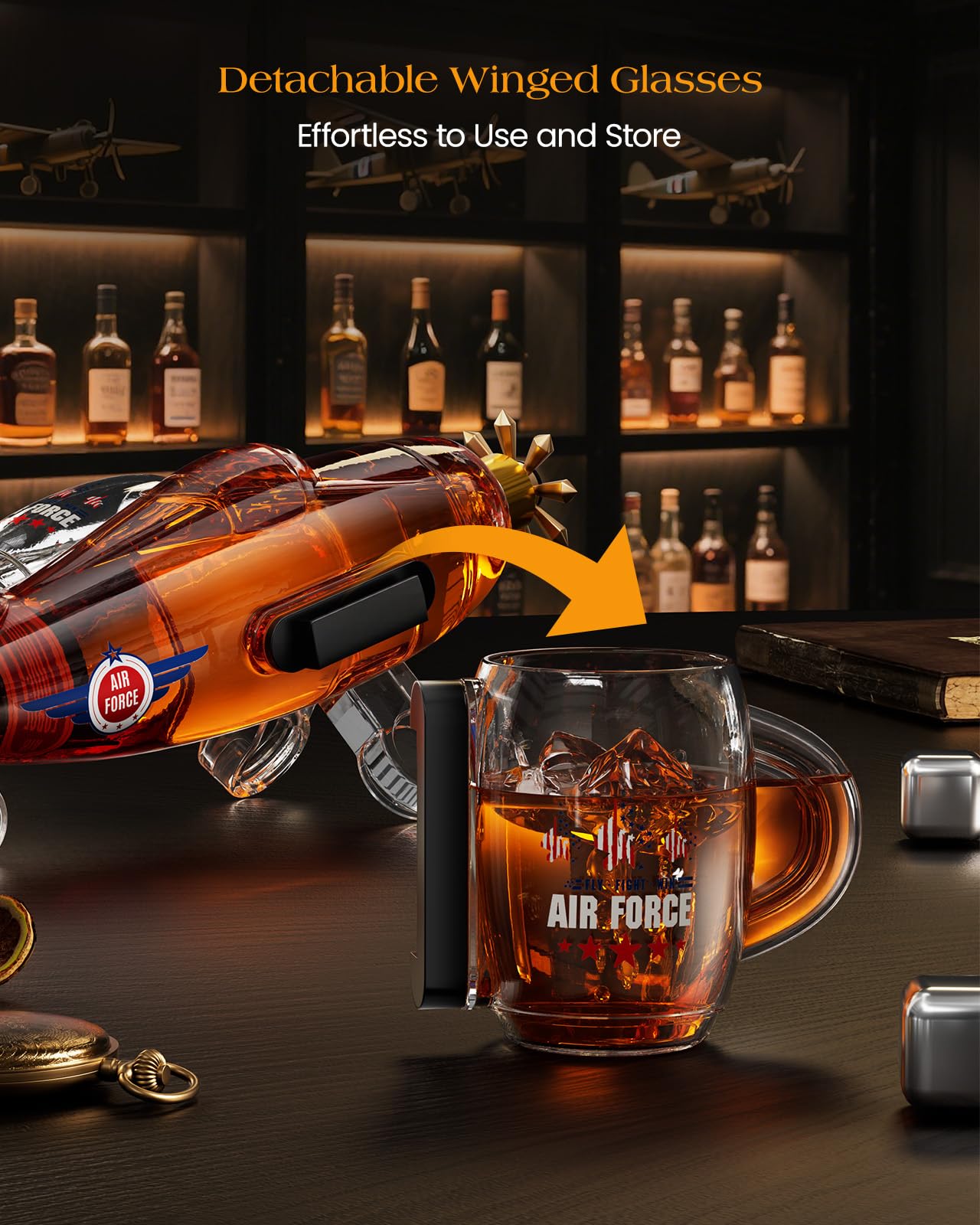 Gifts for Men Dad, Kollea Fighter Aircraft Whiskey Decanter Set with 2 Detachable Glasses, Gag Birthday Gift Ideas for Father, Husband, Boyfriend, Brother, Air Force Fans & Military Lover, Anniversary