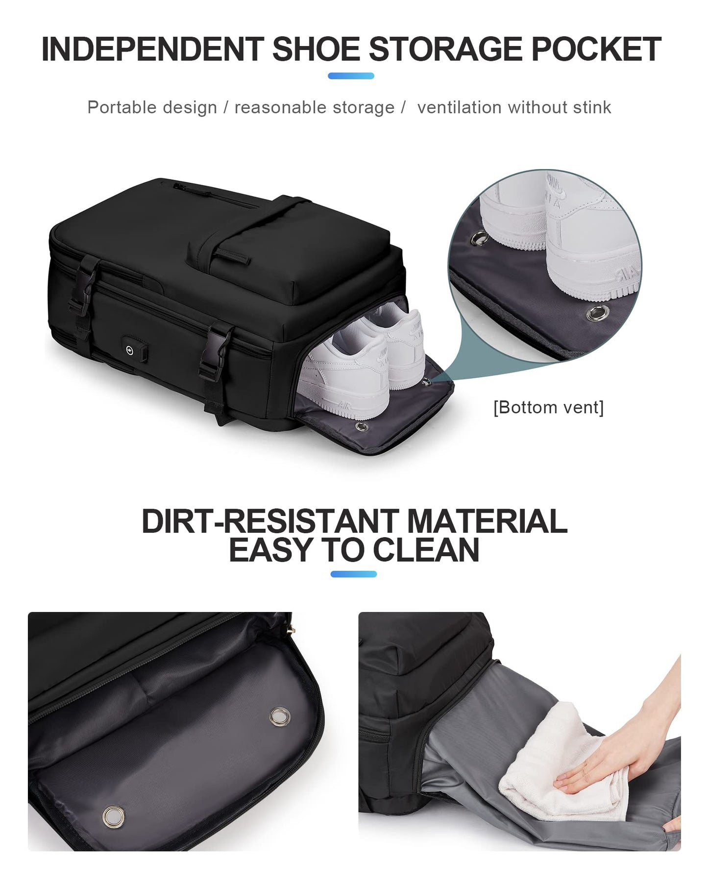 VECAVE Carry On Backpack for Women,Large Travel Backpack Flight Approved,Waterproof 17 Inch Laptop Backpack Business Work Backpacks Men Mochila De Viaje Black